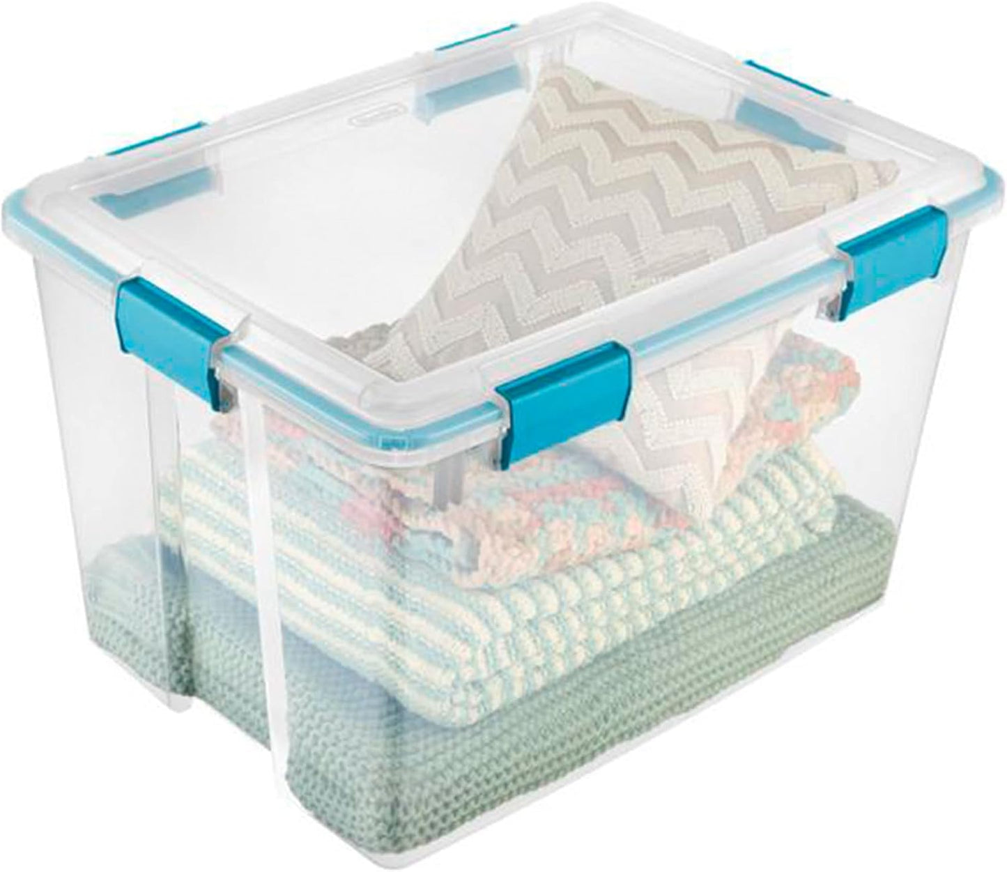 Sterilite 80 Qt Gasket Box, Stackable Storage Bin with Latching Lid and Tight Seal, Plastic Container to Organize Basement, Clear Base and Lid, 1-Pack