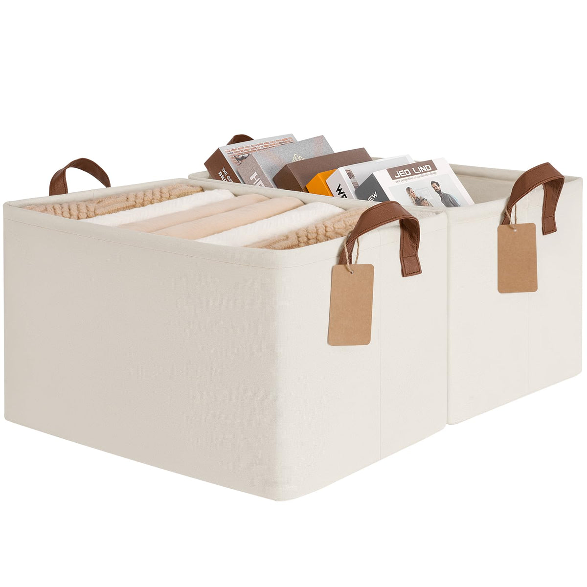 CHICVITA 30L Large Fabric Closet Bins for Shelves, 2Pack, Beige