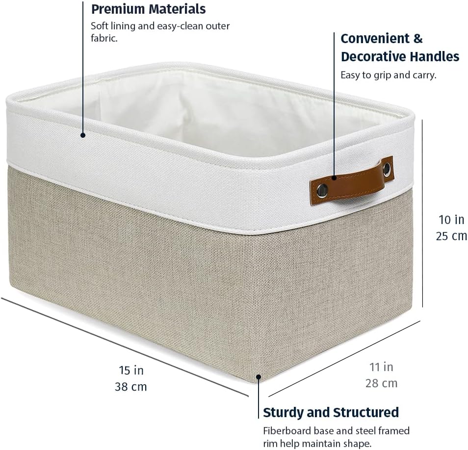 OrganiHaus 15x11in Canvas Storage Baskets 3 Pack - Fabric Bins for Shelves