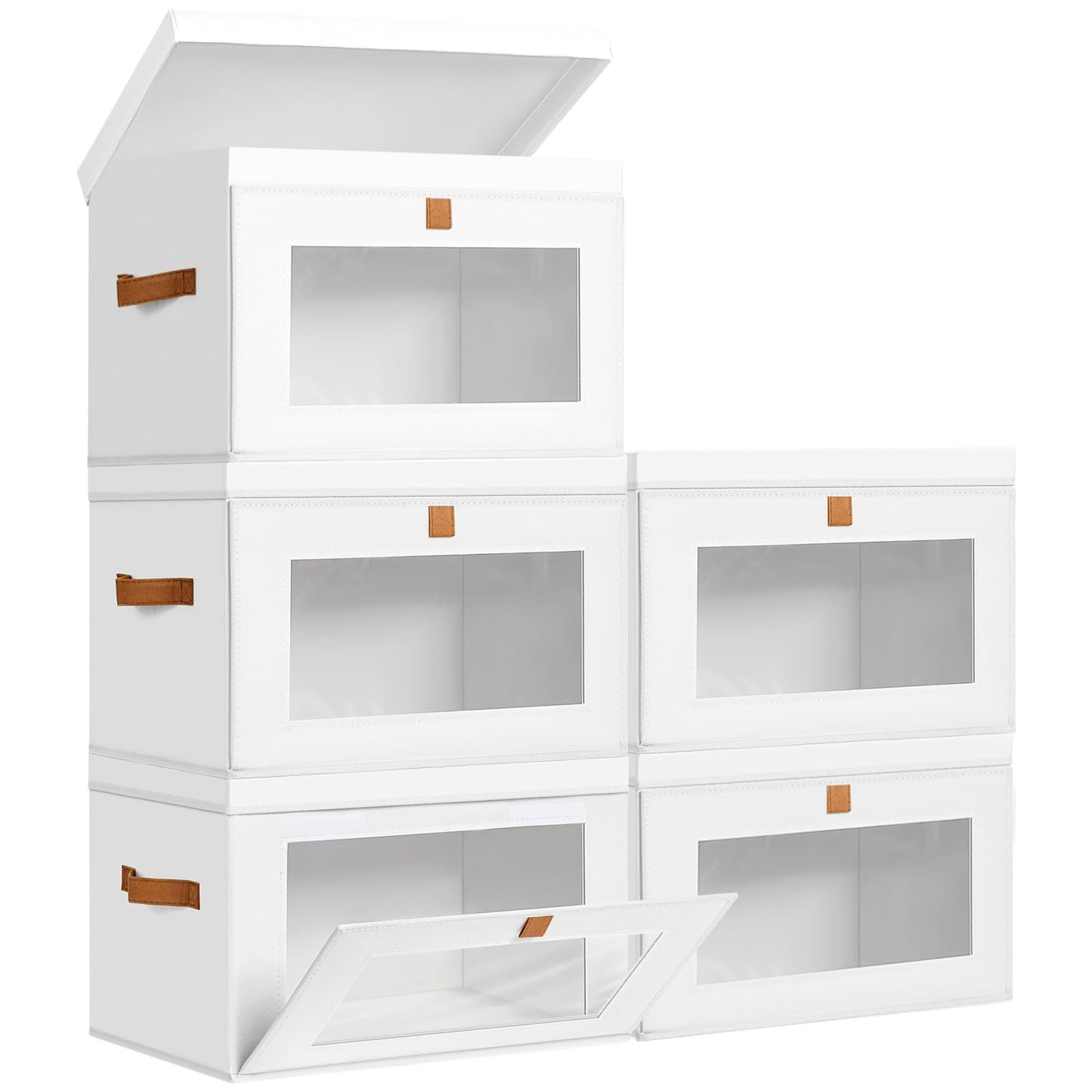 DIMJ Storage Bins with Lids - 4 Pack Large Fabric Closet Organizer with Window & Handles, Collapsible Decorative Storage Boxes for Shelves Under Bed, Books Clothes Blankets Sweaters Organization