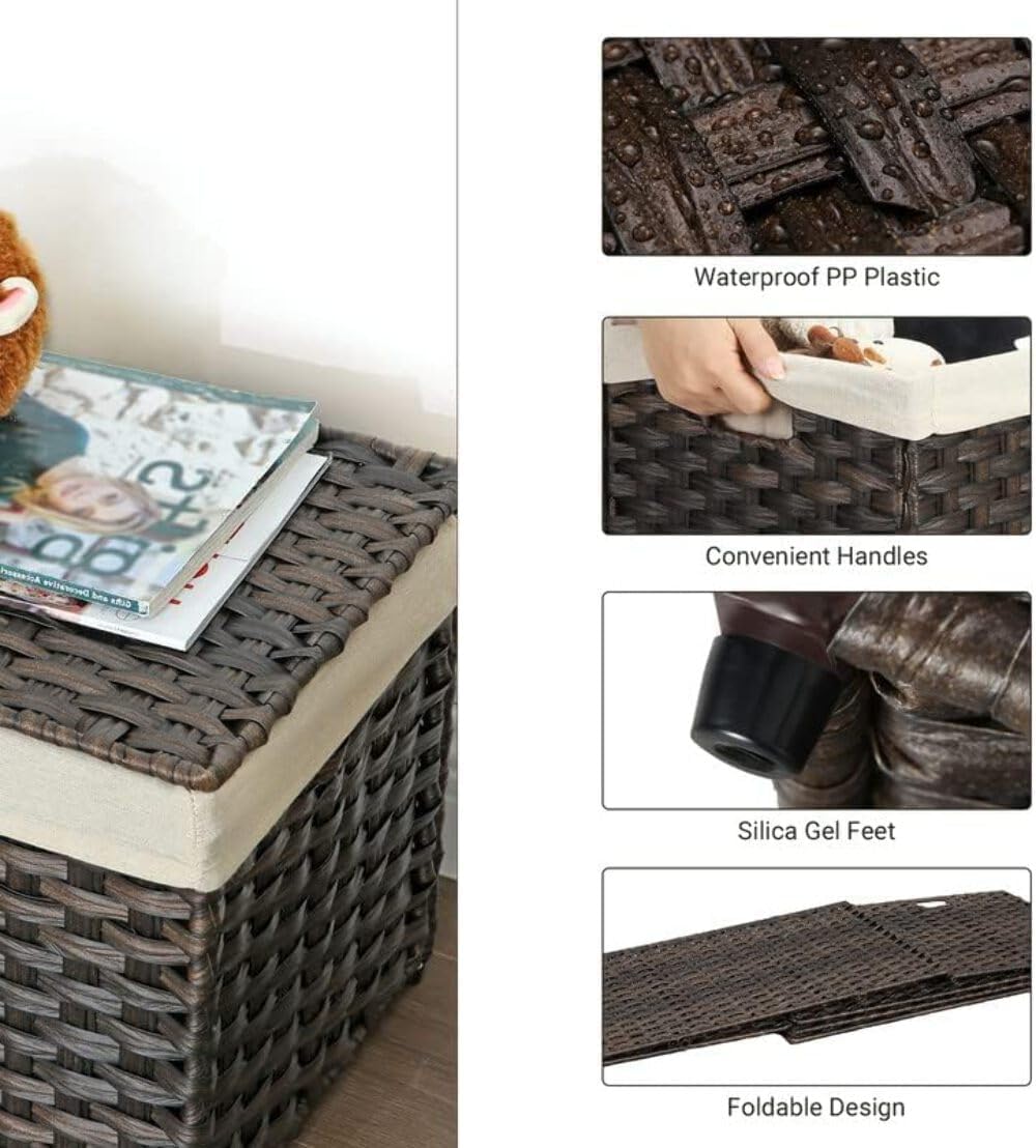 SONGMICS Woven Storage Basket with Lid, 42.3 Gallon (160L), Foldable