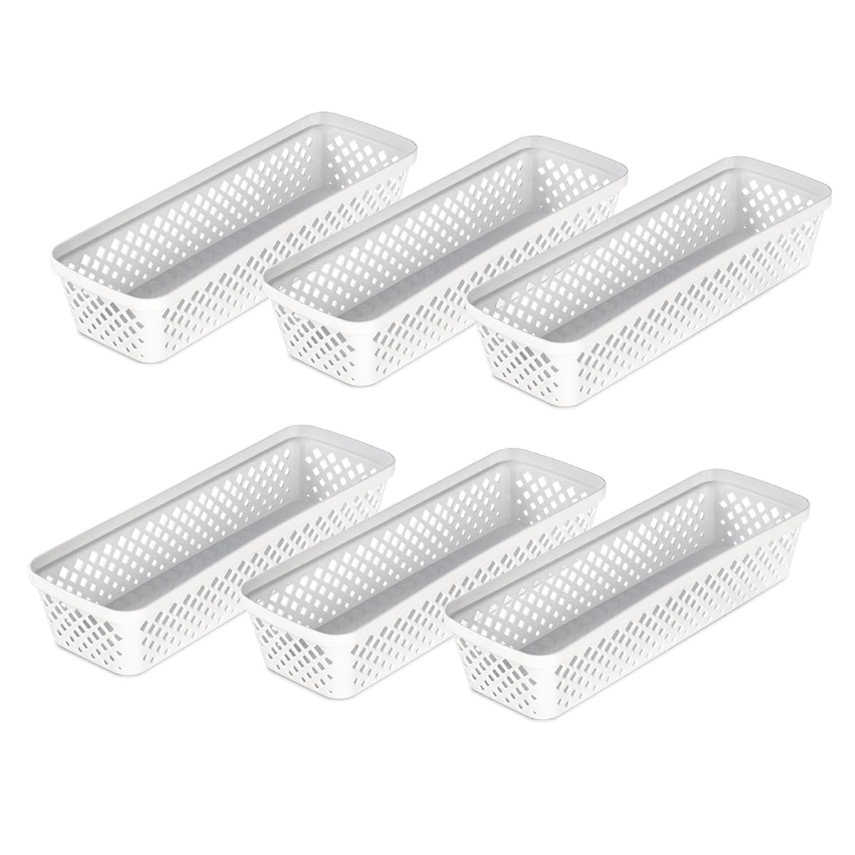 Glad Plastic Storage Basket Set - Multipurpose Drawer Trays, Kitchen Pantry Containers, and Bathroom Bins - 6 Pack Medium Organizers, Grey