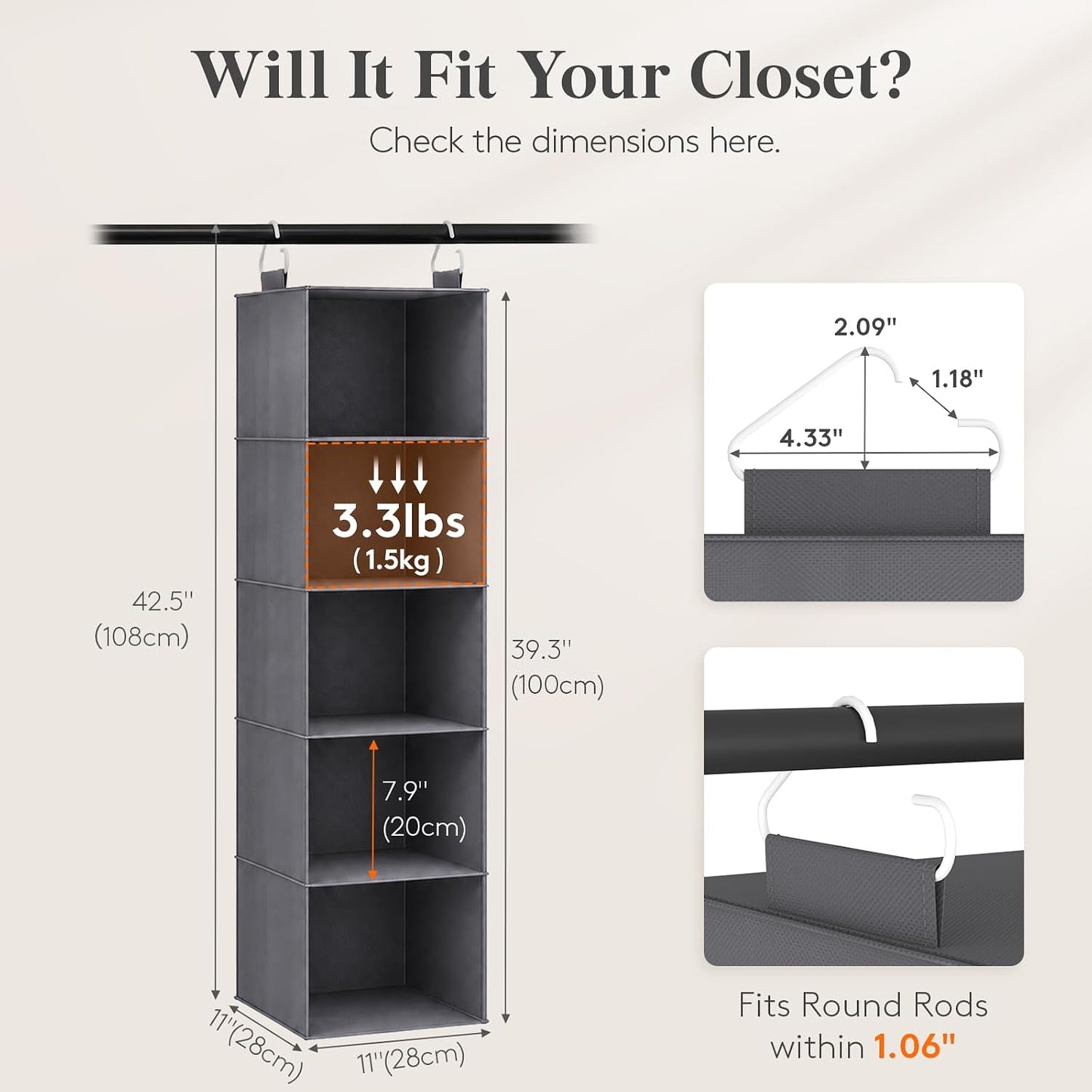 Lifewit Hanging Closet Organizer and Storage for Clothes 5 Tier