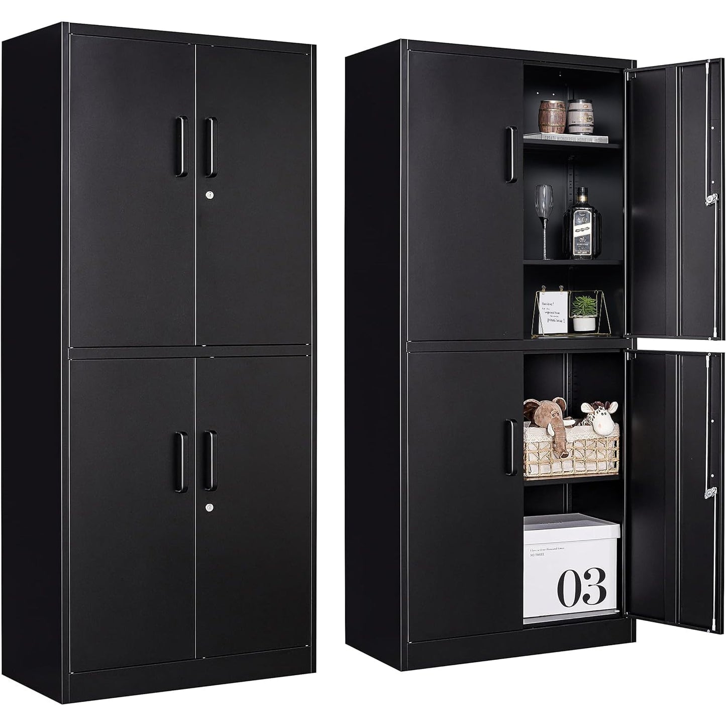 Wide & Deep Metal Storage Cabinet with Hanging Rod,Black Broom Closet Storage Cabinet with Lock,72" Tall Wardrobe Cabinets with Doors and Shelves,Locking Steel Tool Cabinets for Home,Office,Garage