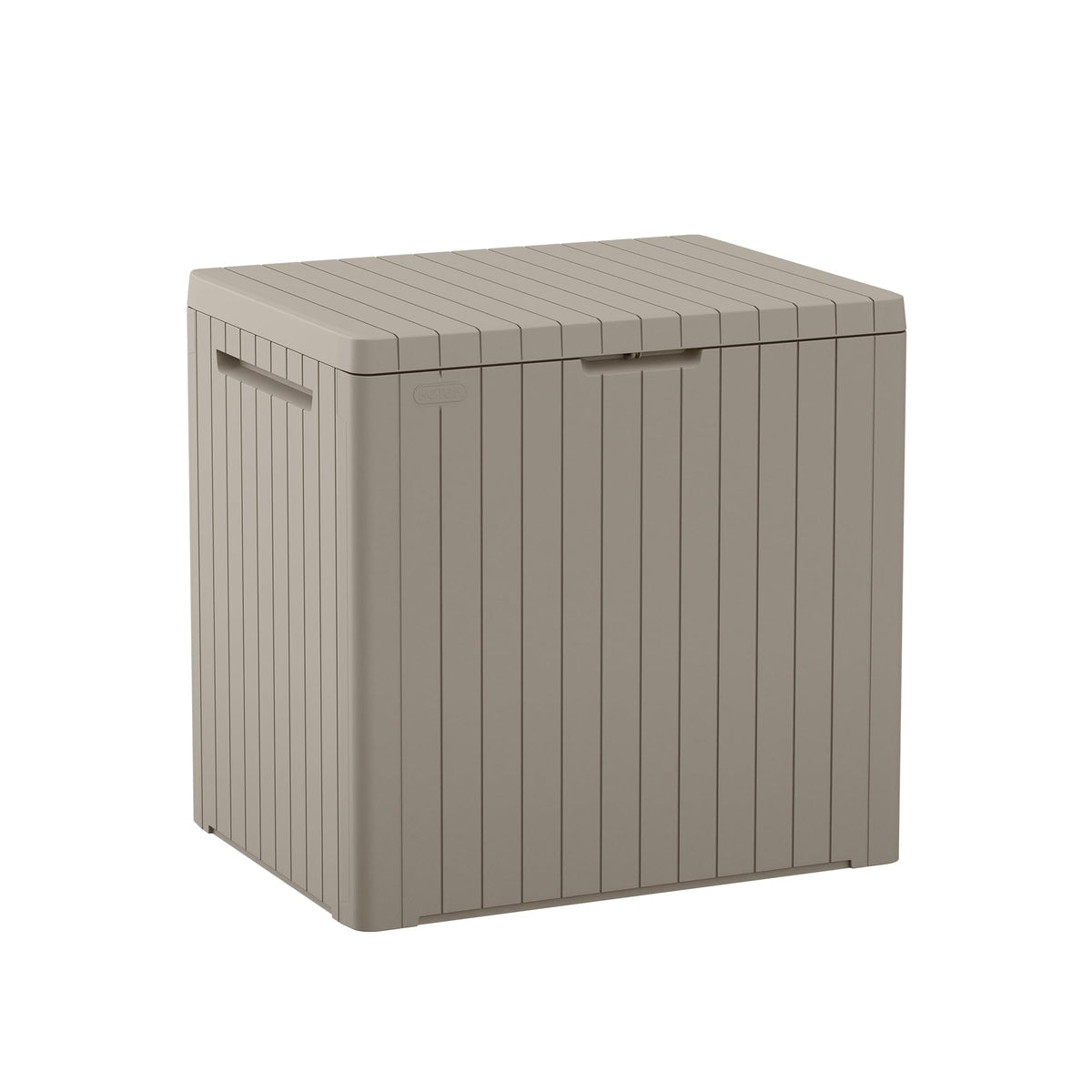 Keter City 30 Gallon Resin Outdoor Storage Box and Patio Furniture Side Table for Pool and Garden Accessories, Brown