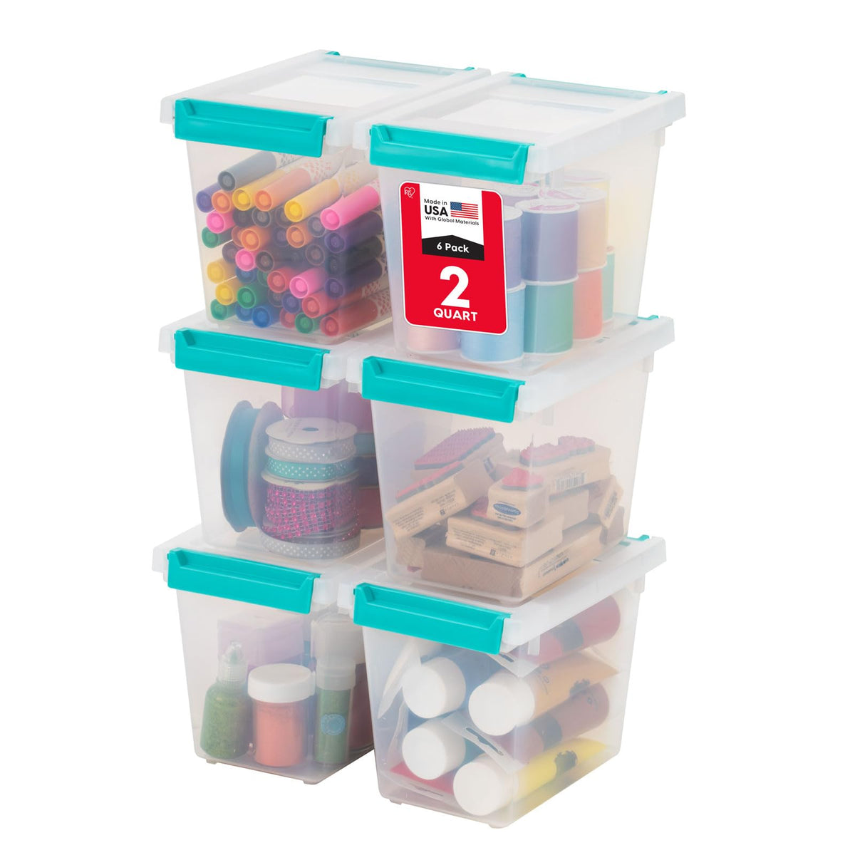 IRIS USA Storage Bins with Lids |Made in USA| 1 Qt - (6-Pack) - Clear