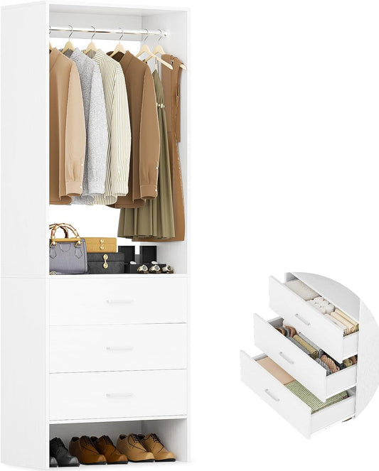 Aheaplus 1.8FT Closet System with Drawers, 21.5’’ Closet Organizer, White