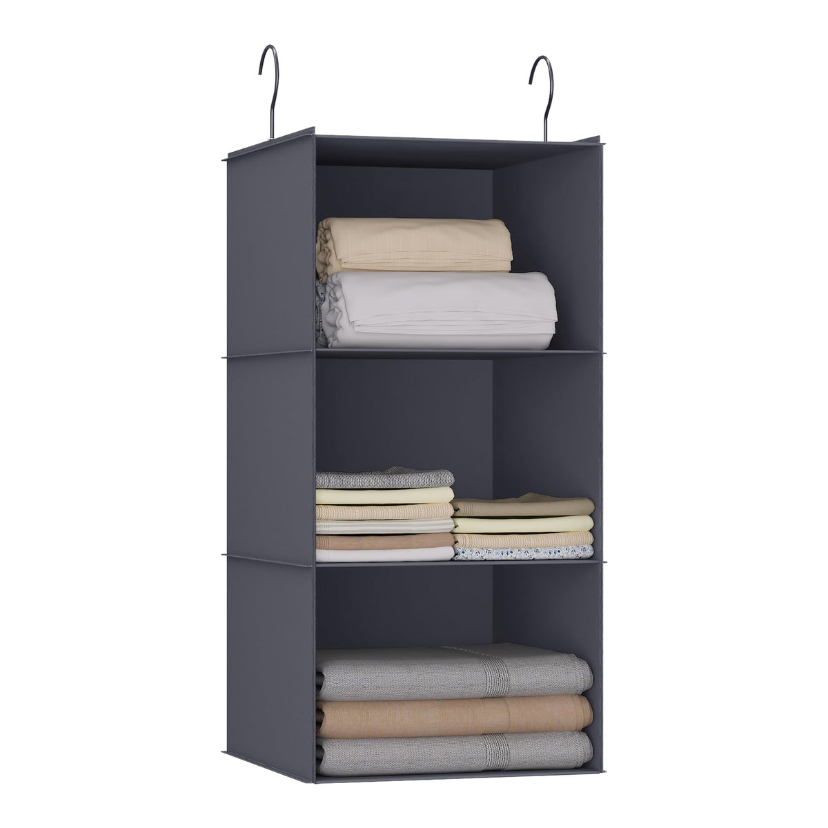 Hanging Closet Organizer 3-Shelf, Oxford Fabric Wardrobe Storage, Gray