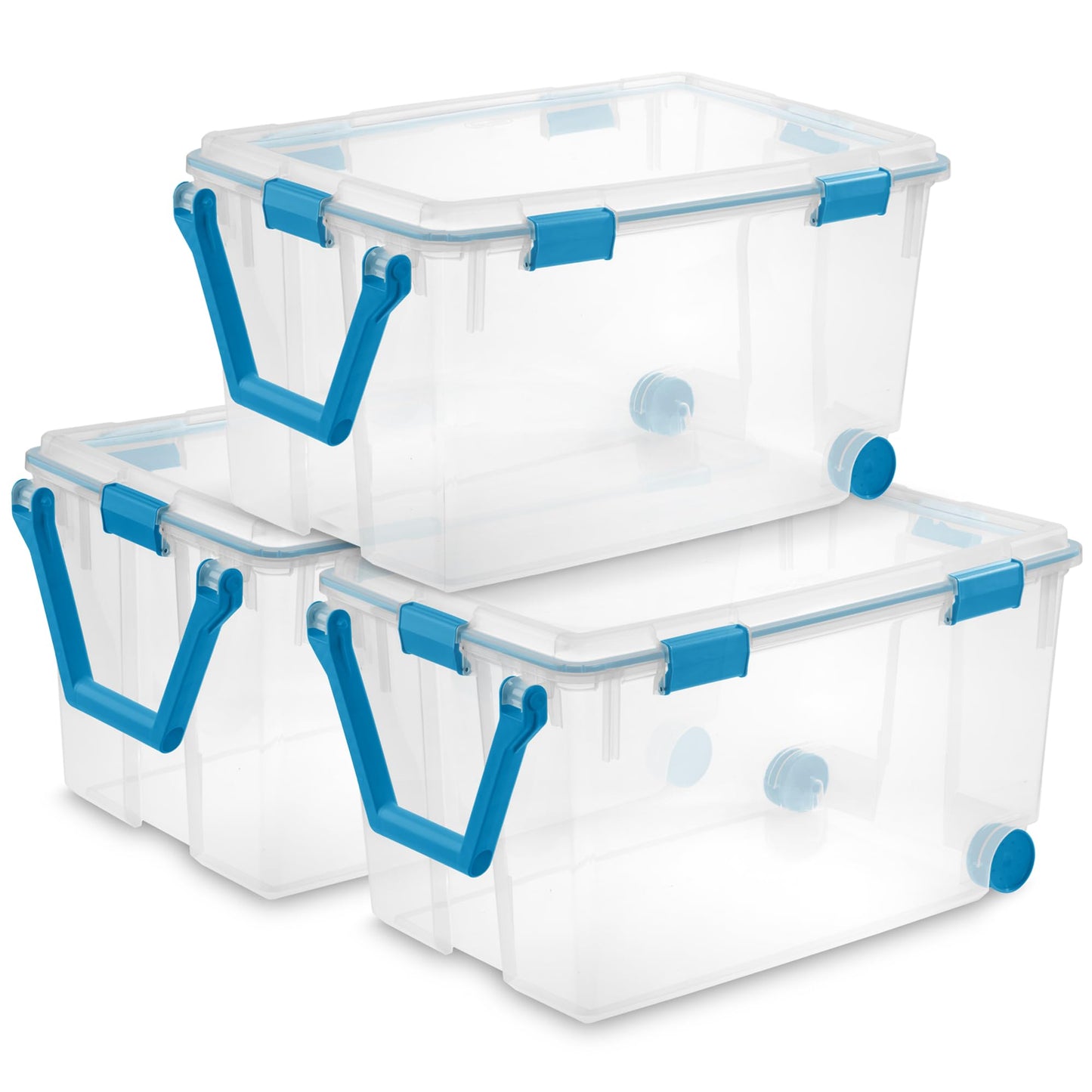 Sterilite 80 Qt Gasket Box, Stackable Storage Bin with Latching Lid and Tight Seal, Plastic Container to Organize Basement, Clear Base and Lid, 1-Pack