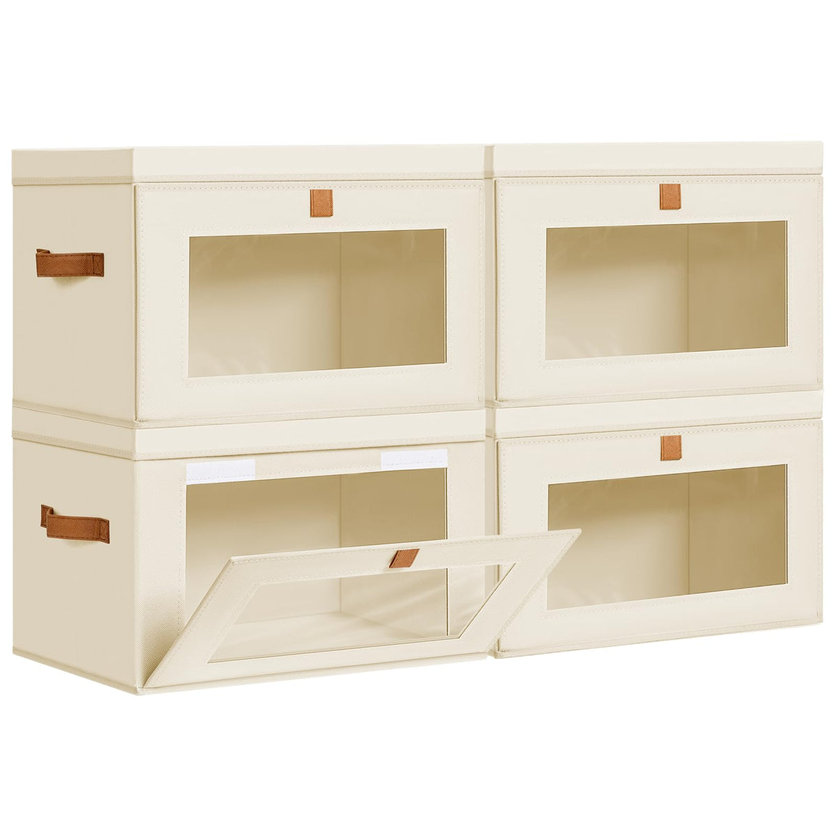 DIMJ Storage Bins with Lids - 4 Pack Large Fabric Closet Organizer with Window & Handles, Collapsible Decorative Storage Boxes for Shelves Under Bed, Books Clothes Blankets Sweaters Organization