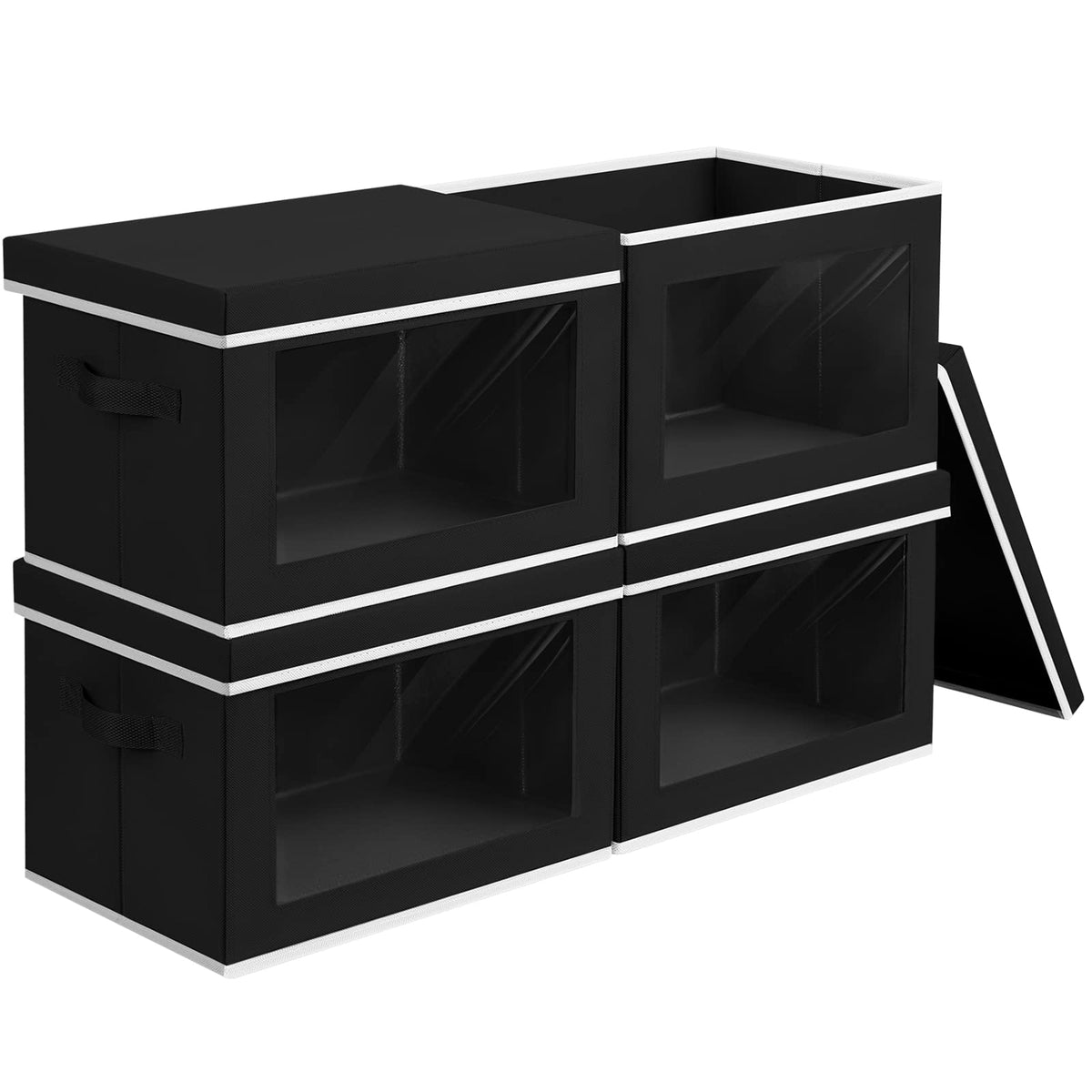 Homsorout Storage Bins with Lids - Fabric Storage Boxe with Window, Collapsible Closet Organizers with Handles, 3 Pack Decorative Bin, Home Cubes Baskets for Clothes, Hat, Books, Dark Grey