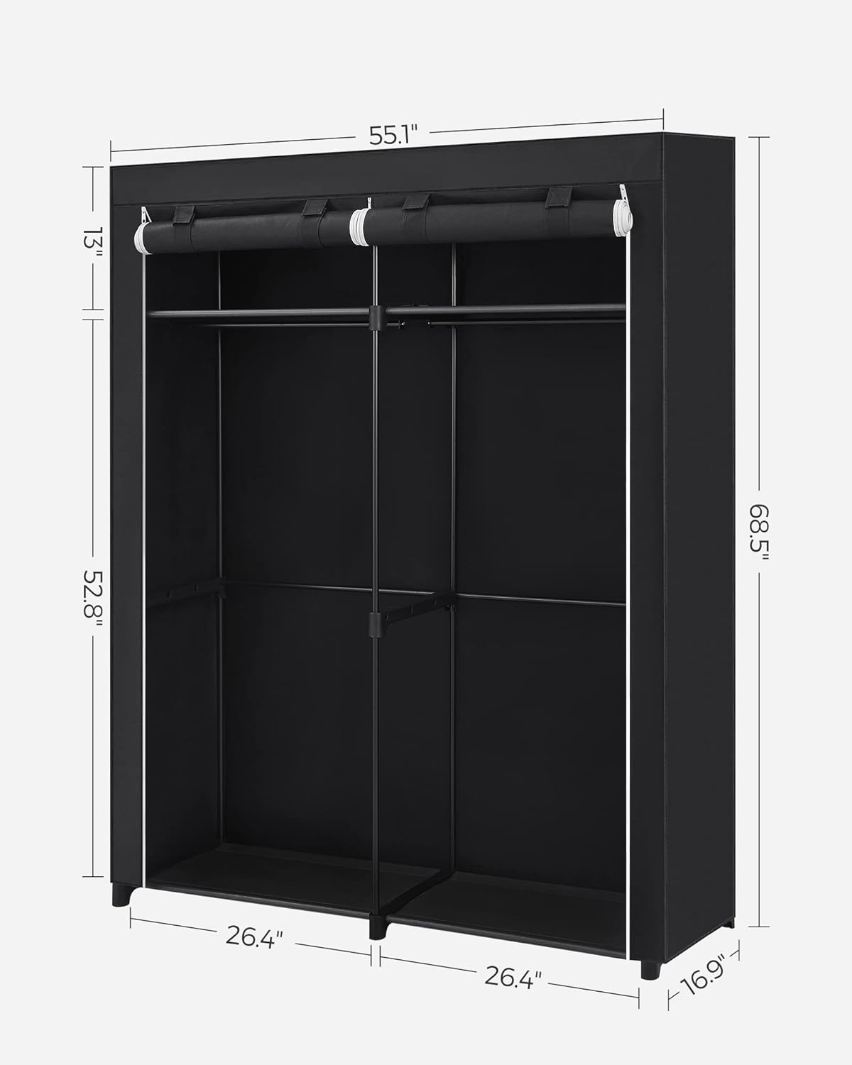 SONGMICS Closet Wardrobe, Clothes Storage, 55.1 x 16.9 x 68.5 Inches