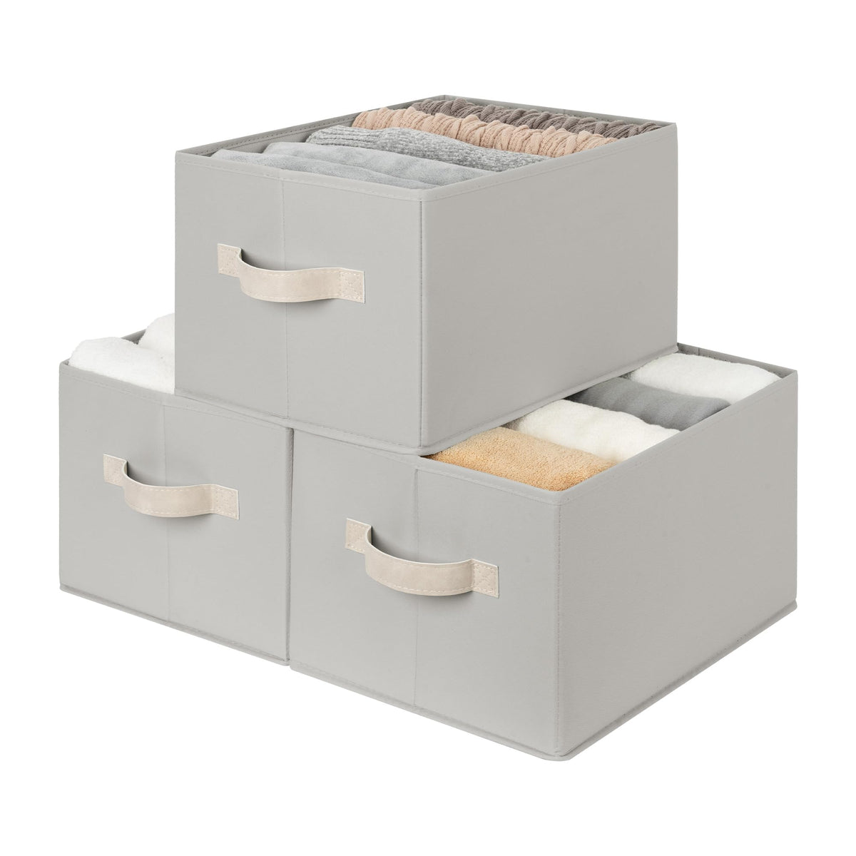 StorageWorks Closet Storage Bins, Beige, 3-Pack, Large