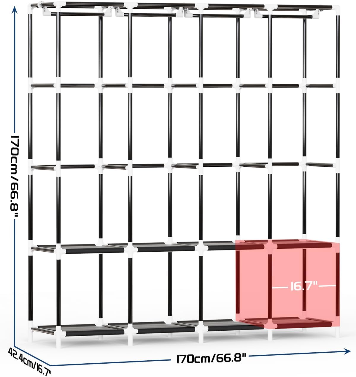 Mavivegue Clothes Organizer with 4 Hanging Rods, Portable Closet Wardrobe, Non-Woven Fabric Cover, Large Capacity Storage for Bedroom and Living Room,Black, 67" W x 17" D x 67" H