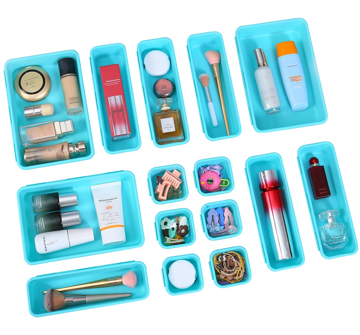 Kutesna 15PCS Plastic Drawer Organizer, Versatile Desk Organizers Set
