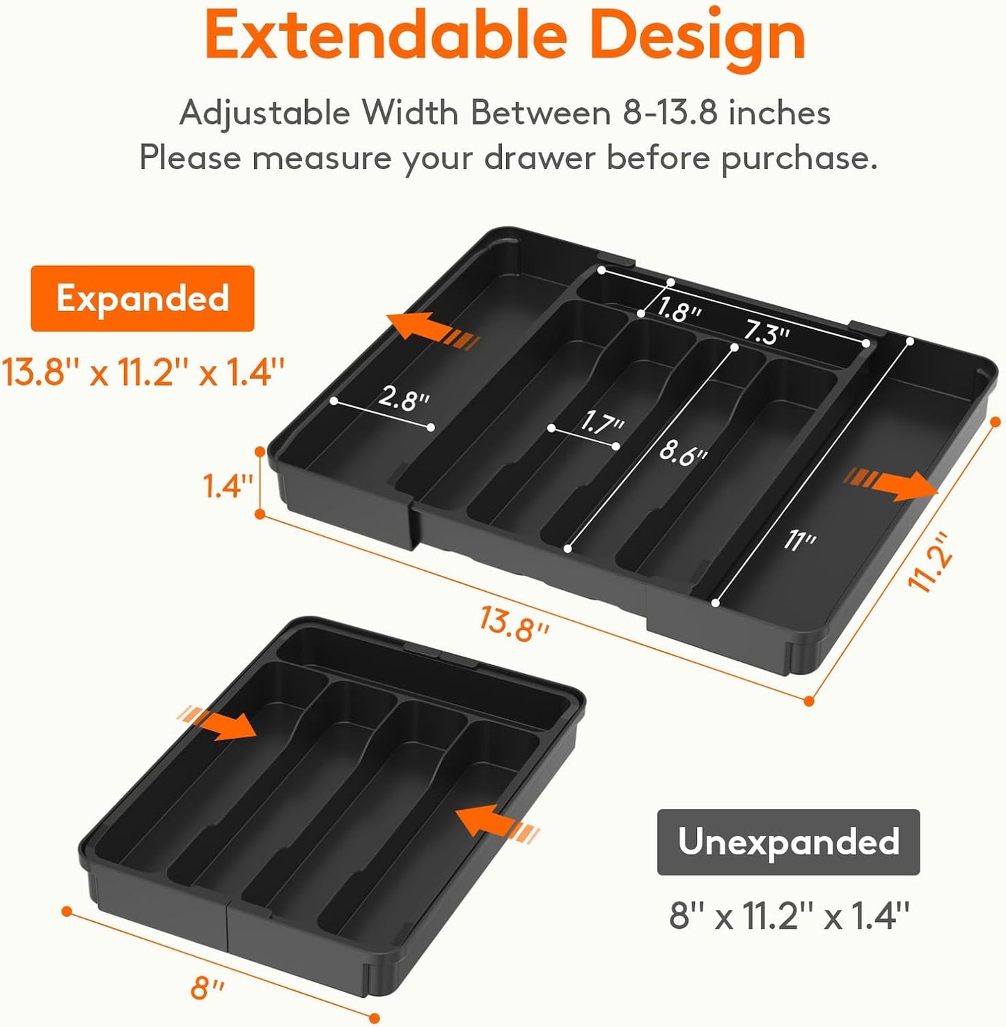 Lifewit Expandable Silverware Drawer Organizer, Kitchen Utensil Tray