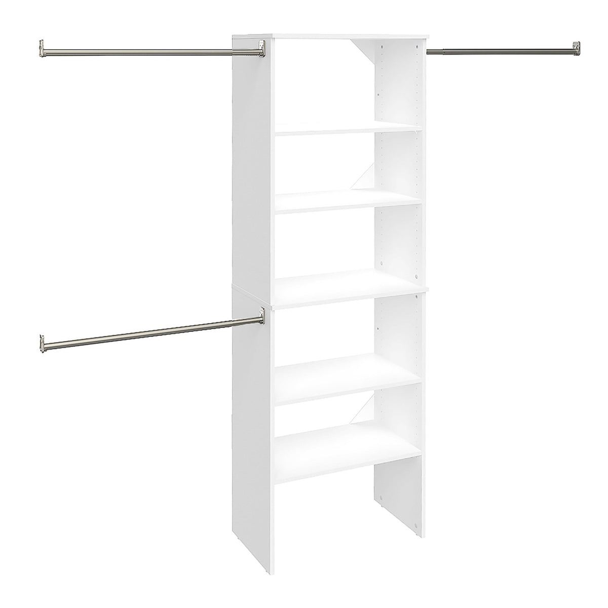 ClosetMaid SuiteSymphony Wood Closet Organizer System, 25-Inch Starter Kit with Tower and 3 Hang Rods and Shelving, Adjustable Shelves, Customizable Insert, Reach-in or Walk-in Closets, Pure White