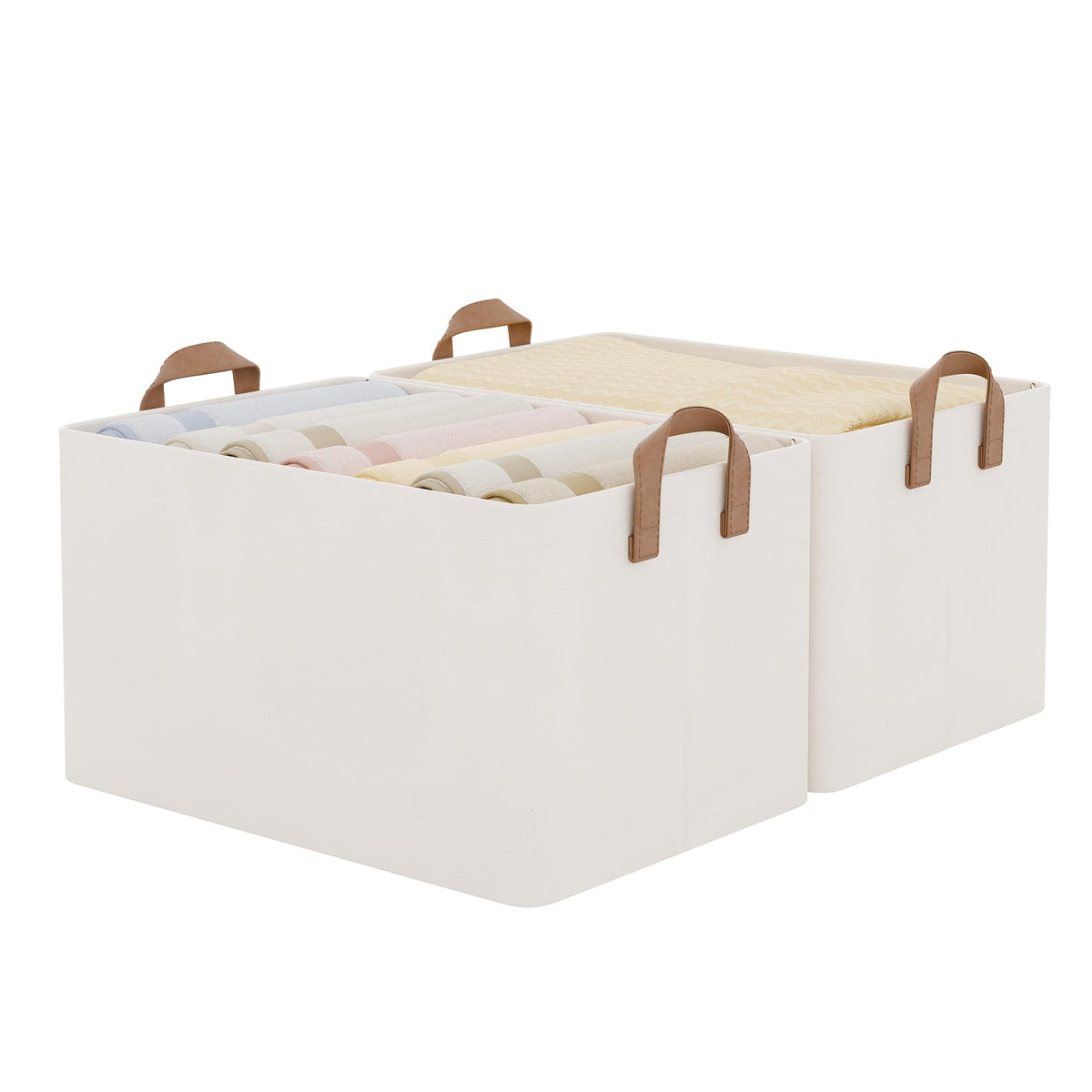 StorageWorks Fabric Storage Bins, Khaki and Beige Stripes, 2-Pack