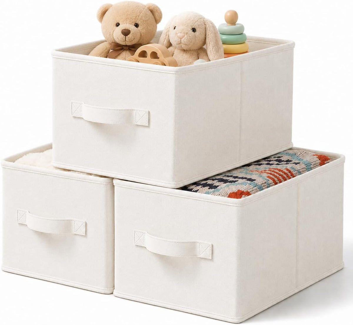 3-Pack Closet Storage Bins, Foldable Fabric Storage Baskets, Beige