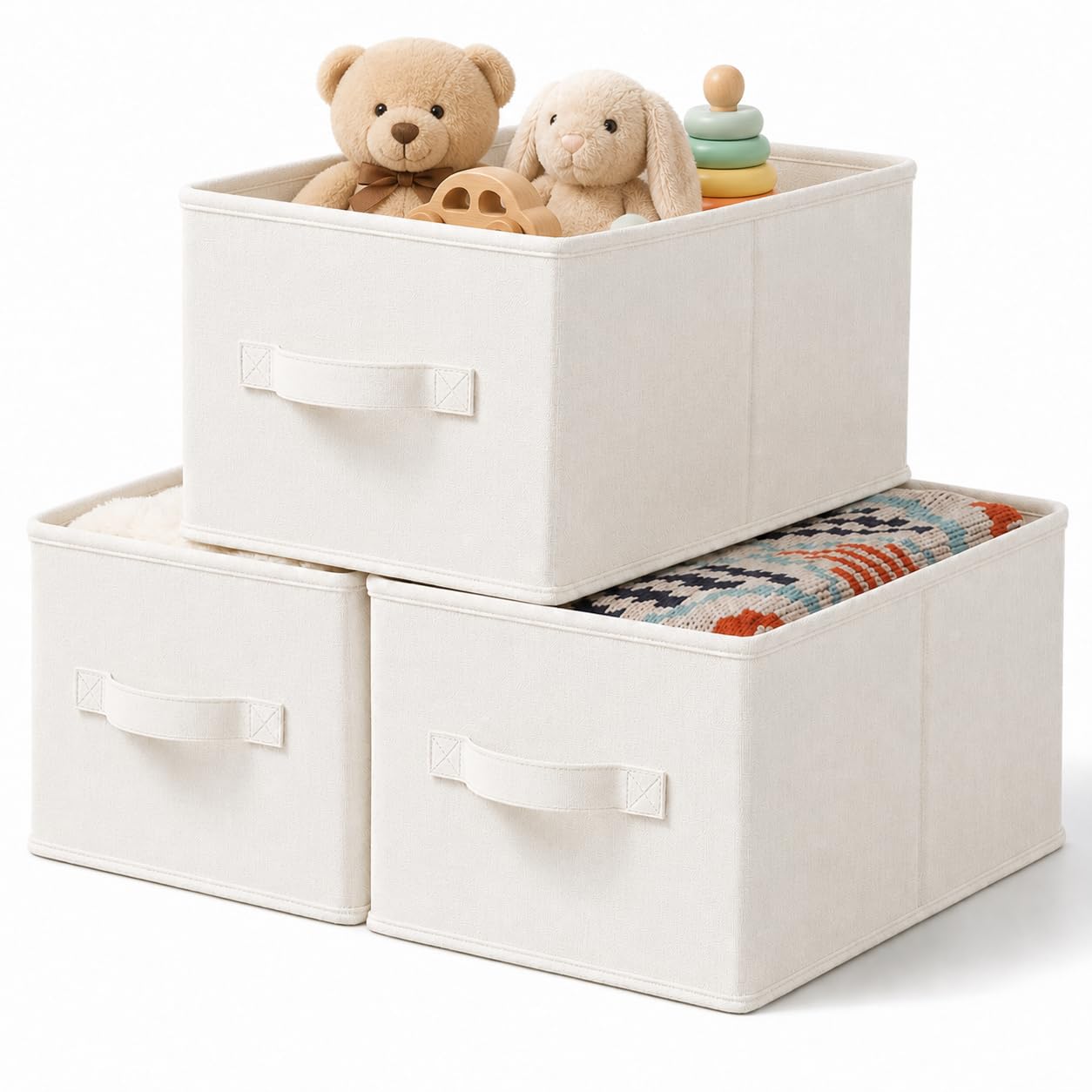 3-Pack Closet Storage Bins, Foldable Fabric Storage Baskets, Beige