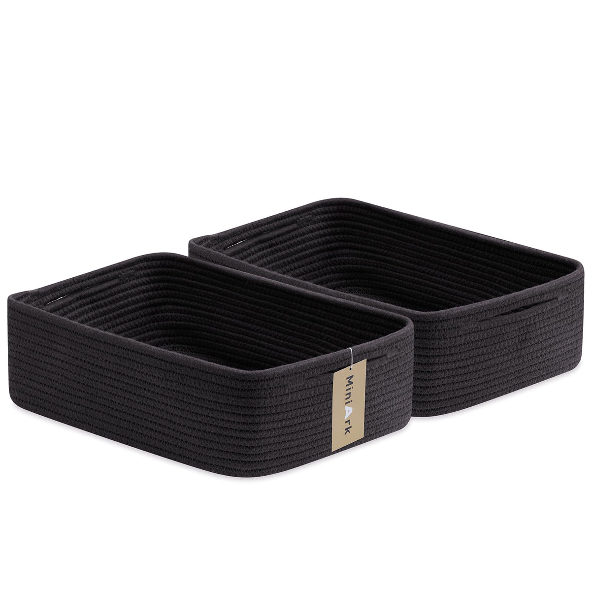 MiniArk Large Shallow Organizing Baskets 15x11x5.1 Inches - Rope Woven Storage Bins for Bathroom, Shelves, Cube Closet, Mixed Brown 2 Packs
