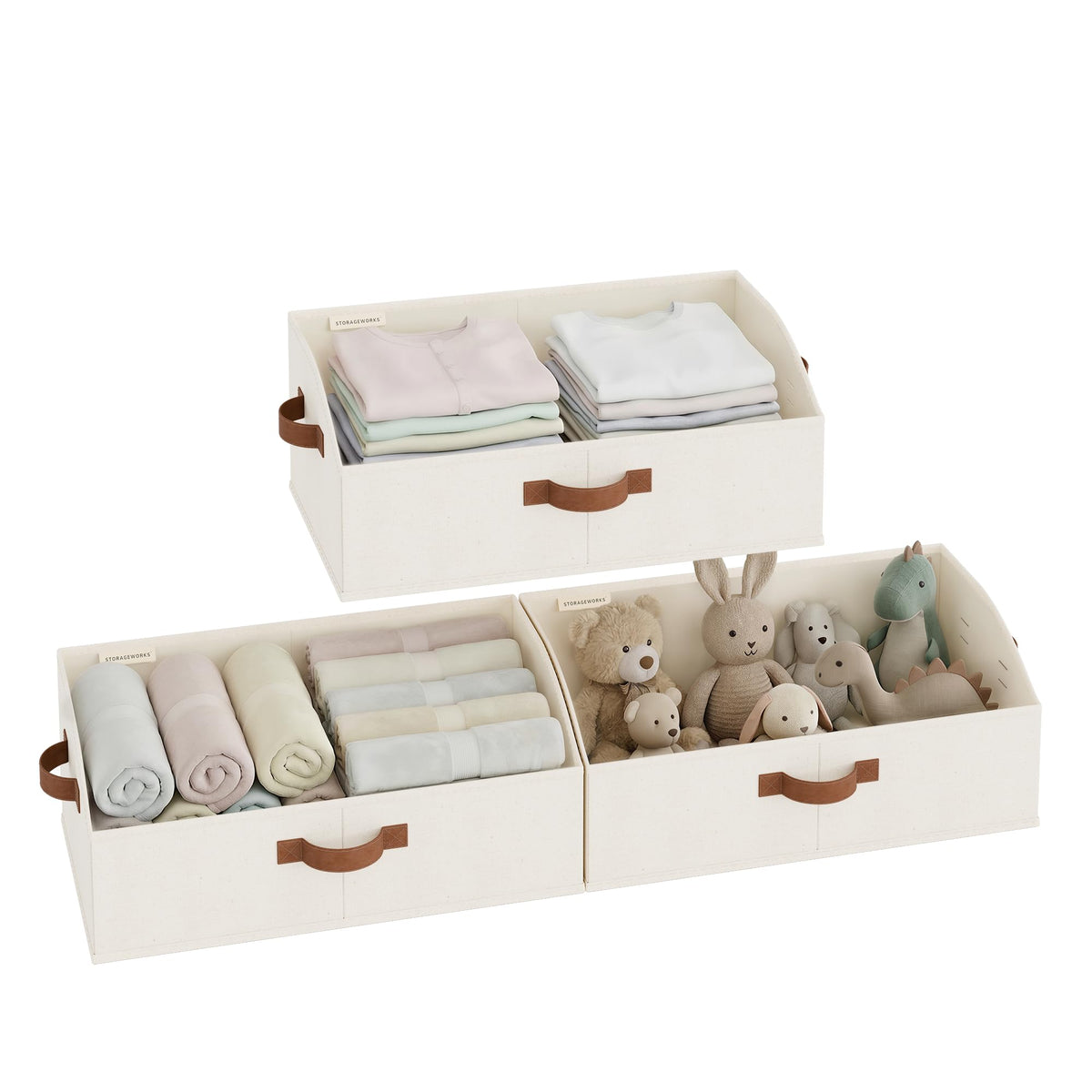 StorageWorks Closet Storage Bins, Beige(Cotton-linen), Medium, 3-Pack