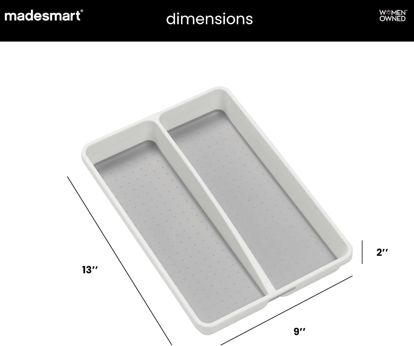 madesmart Classic 2 Compartment Compact Utensil Tray, White