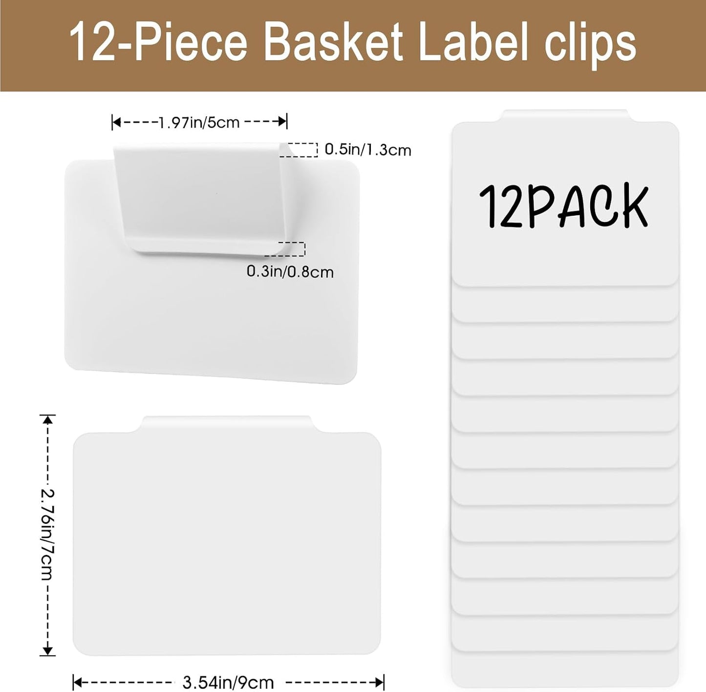 12pcs White Basket Labels Removable PVC Labels