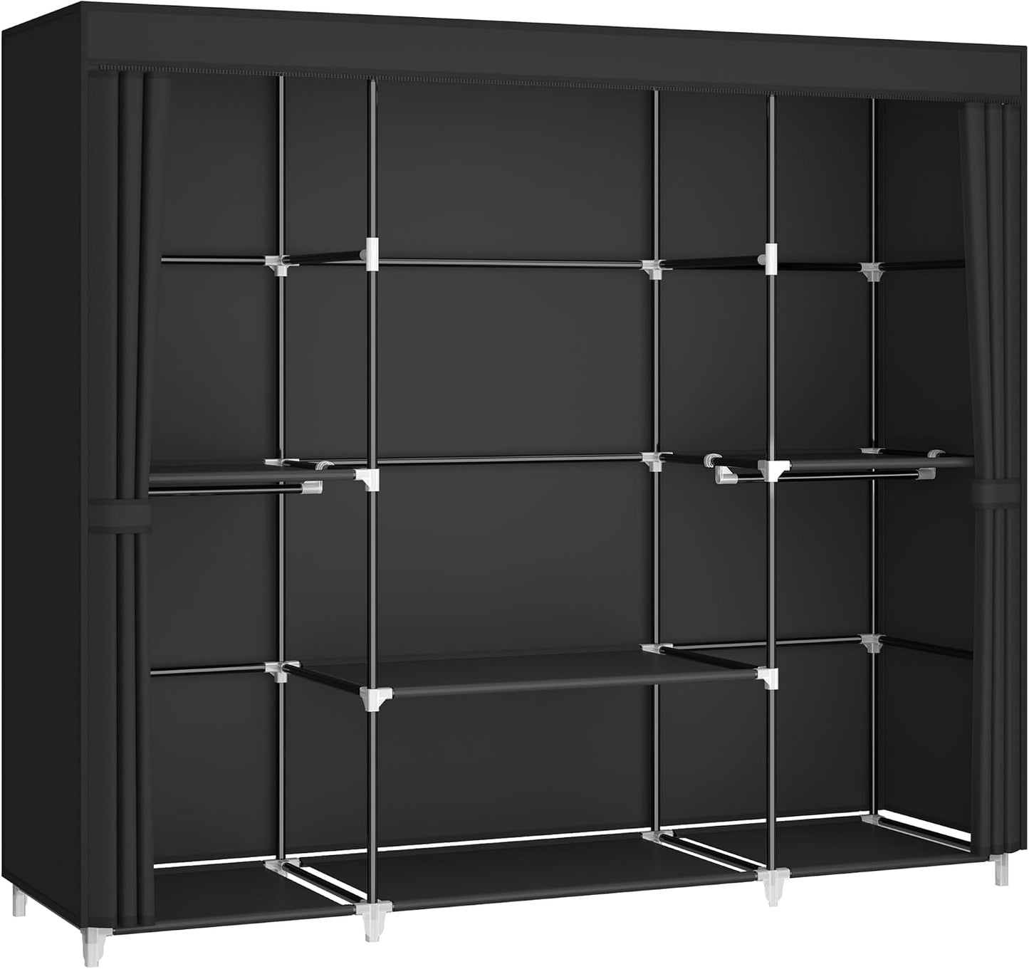 MOGELAFOO 64.5” Portable Closet, Freestanding Wardrobe Clothes Rack with Fabric Cover, 5 Hanging Rods and 6 Storage Shelves for Bedroom, Black