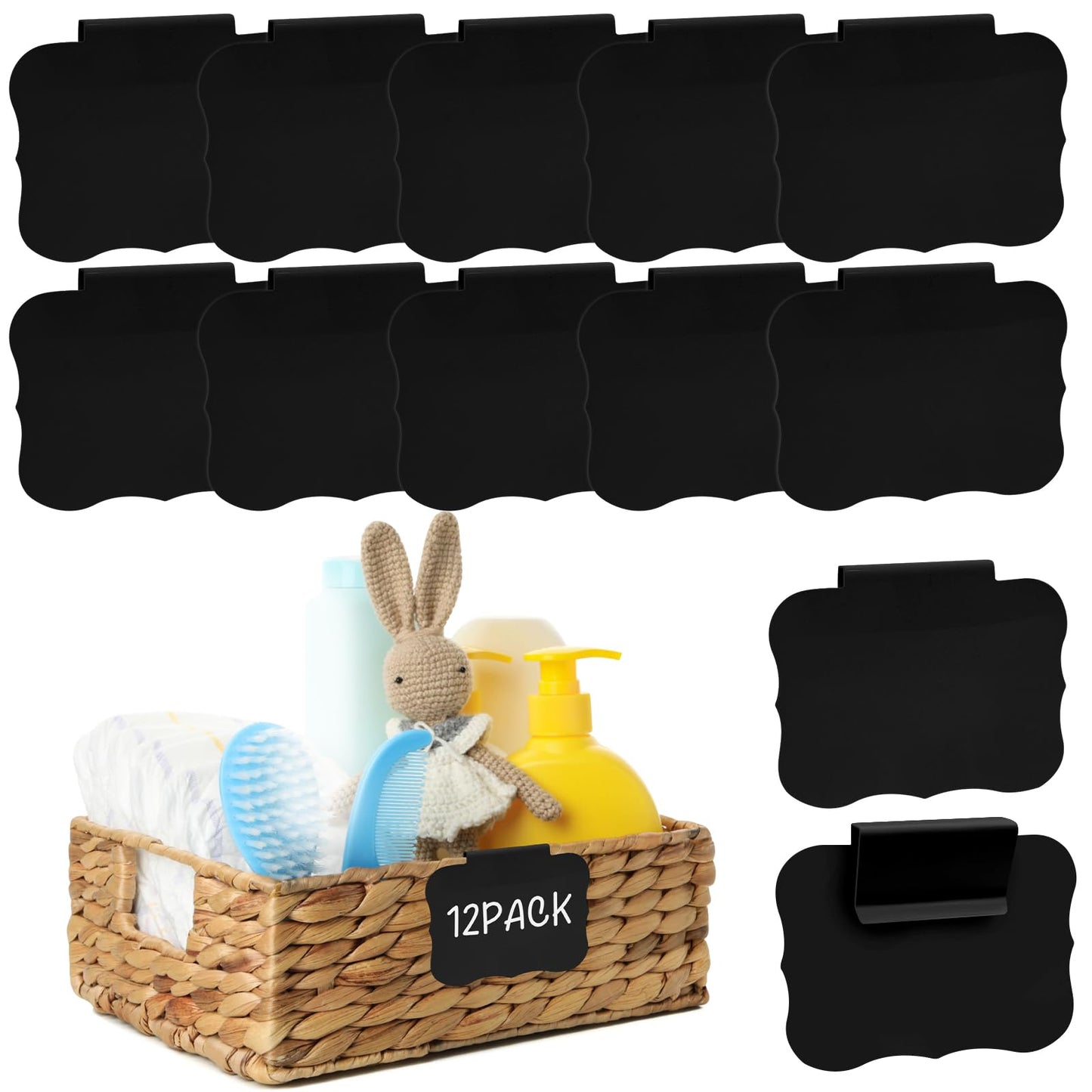 12pcs White Basket Labels Removable PVC Labels