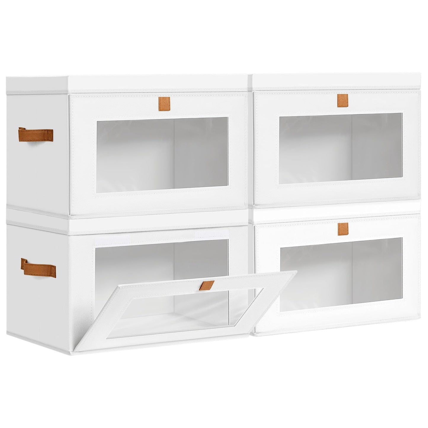 DIMJ Storage Bins with Lids - 4 Pack Large Fabric Closet Organizer with Window & Handles, Collapsible Decorative Storage Boxes for Shelves Under Bed, Books Clothes Blankets Sweaters Organization