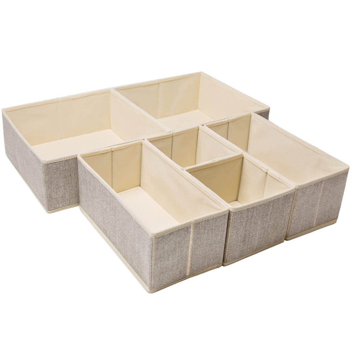 Criusia Foldable Underwear Drawer Organizer, Closet Dividers, Storage Box for Clothes, Socks (6 Bins, Gray)