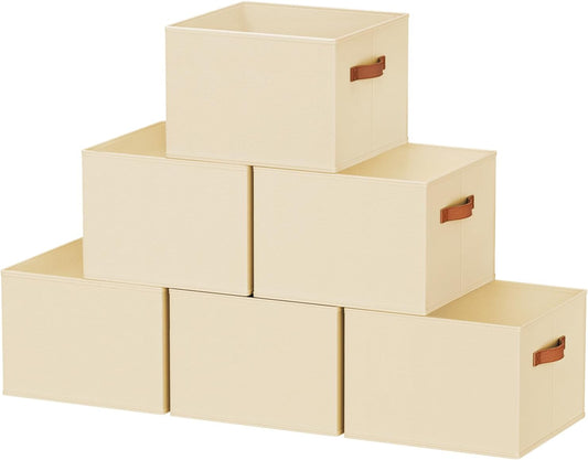 6 Pack Large Closet Storage Baskets Bins for Shelves, Collapsible Fabric Closet Organizers and Storage with Polyester Handles, Decorative Baskets for Organizing Clothes, Towels, Linen Closet 14"x10"