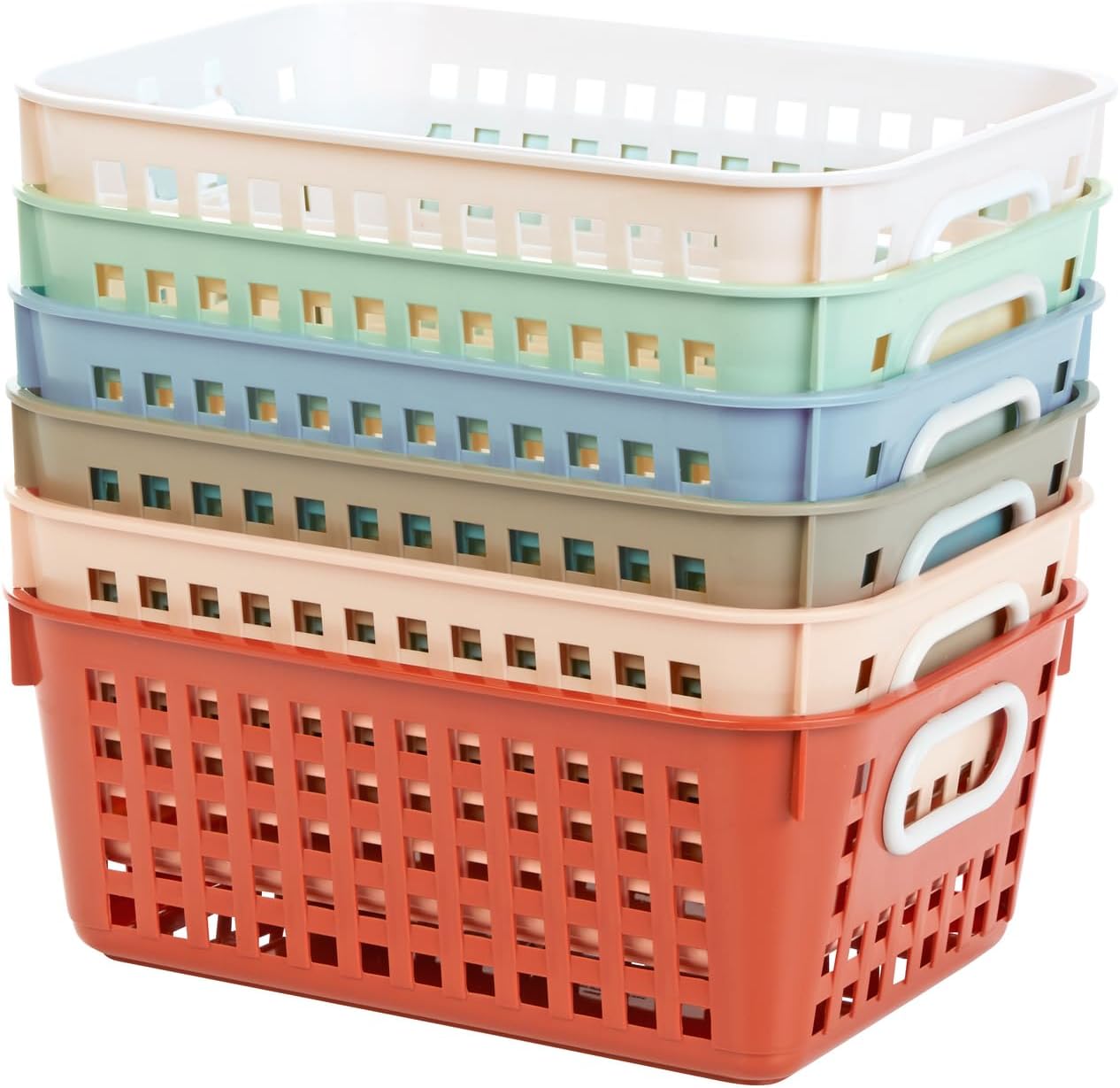 Really Good Stuff Medium Plastic Book Baskets, 11" by 7.5" by 4.5", 6-Pack