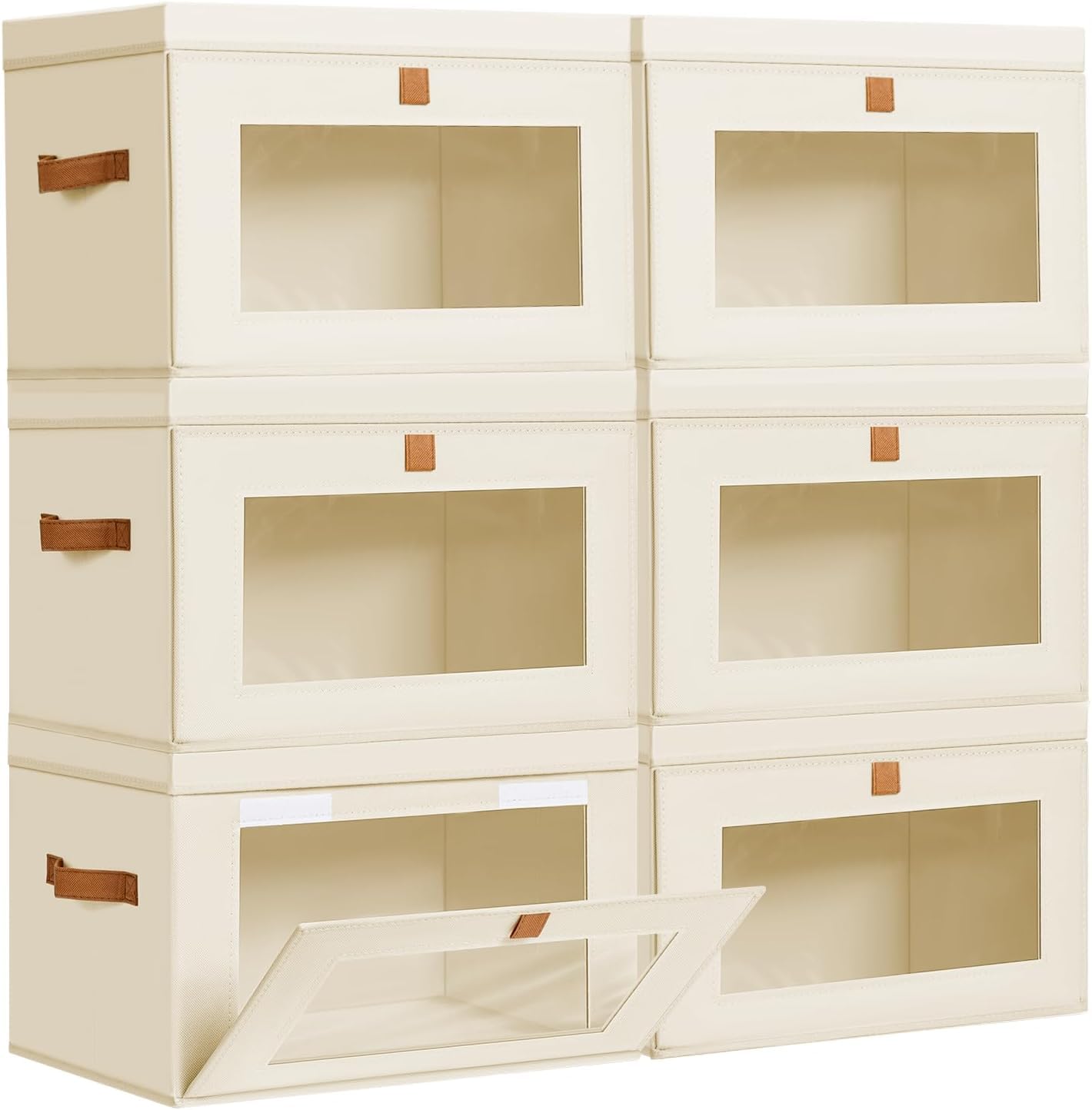 DIMJ Storage Bins with Lids - 4 Pack Large Fabric Closet Organizer with Window & Handles, Collapsible Decorative Storage Boxes for Shelves Under Bed, Books Clothes Blankets Sweaters Organization