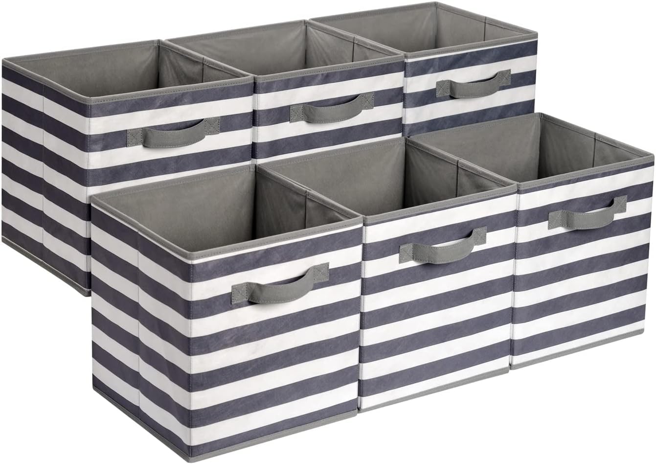 Amazon Basics Collapsible Fabric Storage Cubes Organizer with Handles, Sturdy Storage Bins for Organization, 10.5" x 10.5" x 11", Beige, 6-Pack