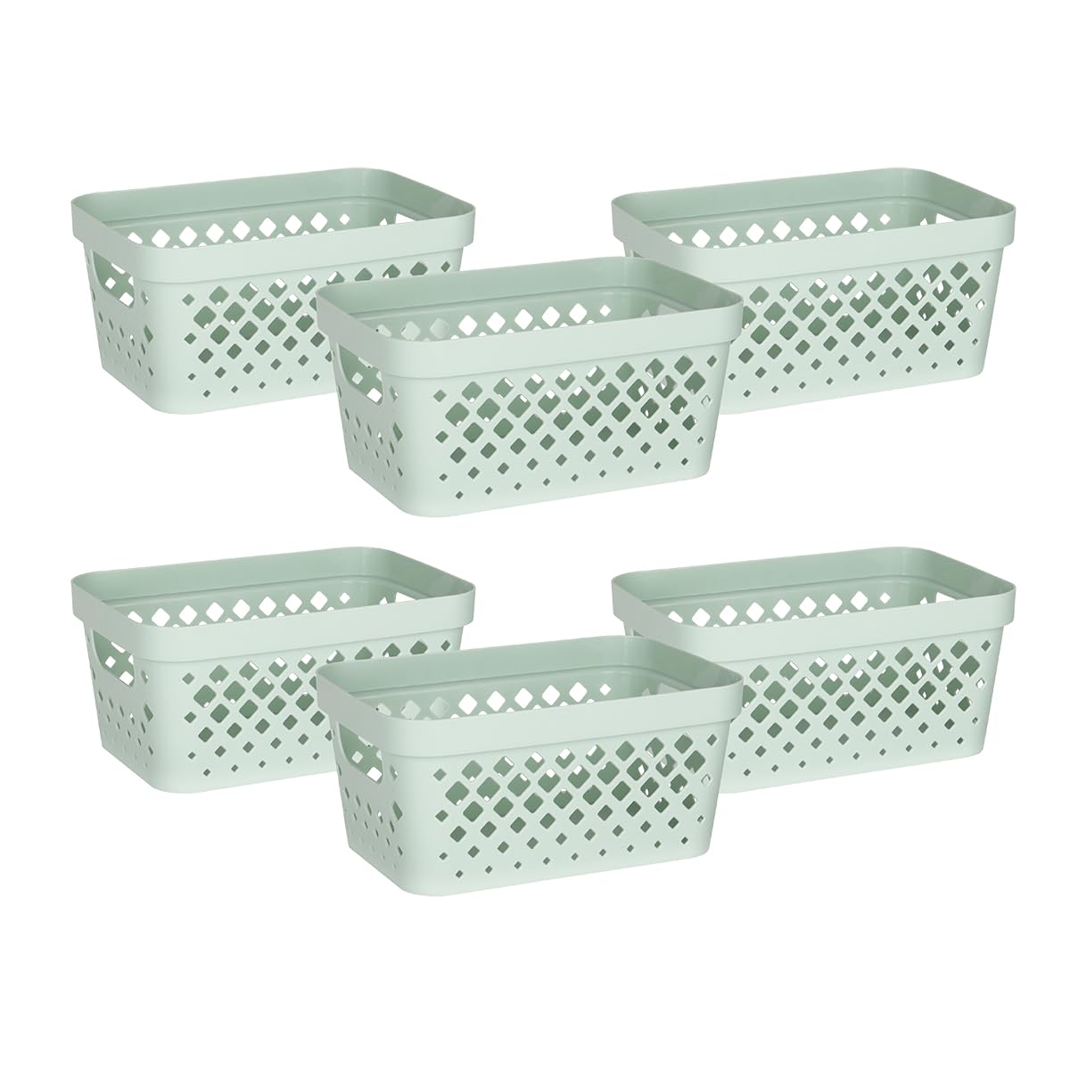 Glad Plastic Baskets for Organizing, Set of 6 | Pantry Storage for Under Counter, Linen Closet, and Bathroom | Nesting Shelf Bins with Handles, 1 Gallon, Sage