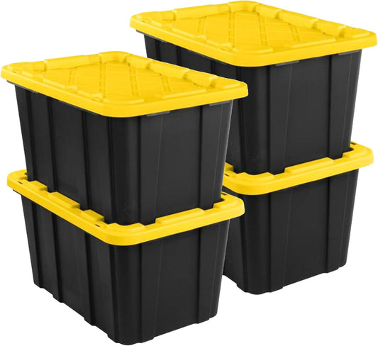 Sterilite Industrial Storage Tote with Lids for Garage, 27 Gallon, 4-Pack