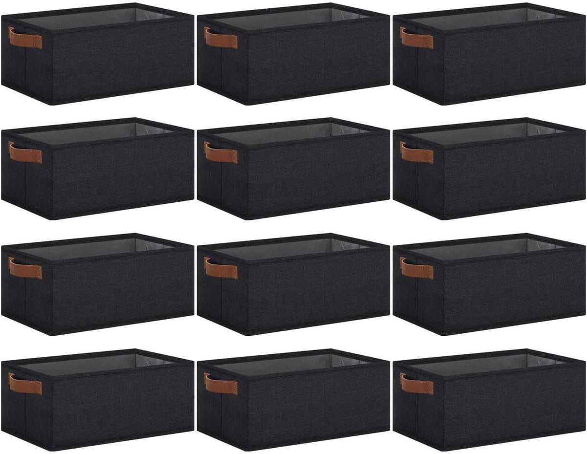 GhvyenntteS Storage Baskets for Organizing, Fabric Storage Bins with Leather H&les, Foldable Rectangular Storage Baskets for Shelves, Closets, Home, Office(Black/White, 6 Pack)11.8X7.9X5.1 in