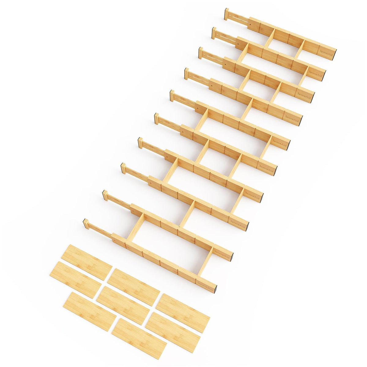 SpaceAid Bamboo Drawer Dividers with Inserts and Labels, Kitchen Adjustable Drawer Organizers, Expandable Organization for Home, Office, Dressers, 4 Dividers with 9 Inserts (17"-22" Natural)