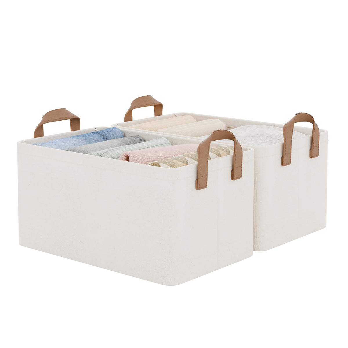 StorageWorks Fabric Storage Bins, Khaki and Beige Stripes, 2-Pack