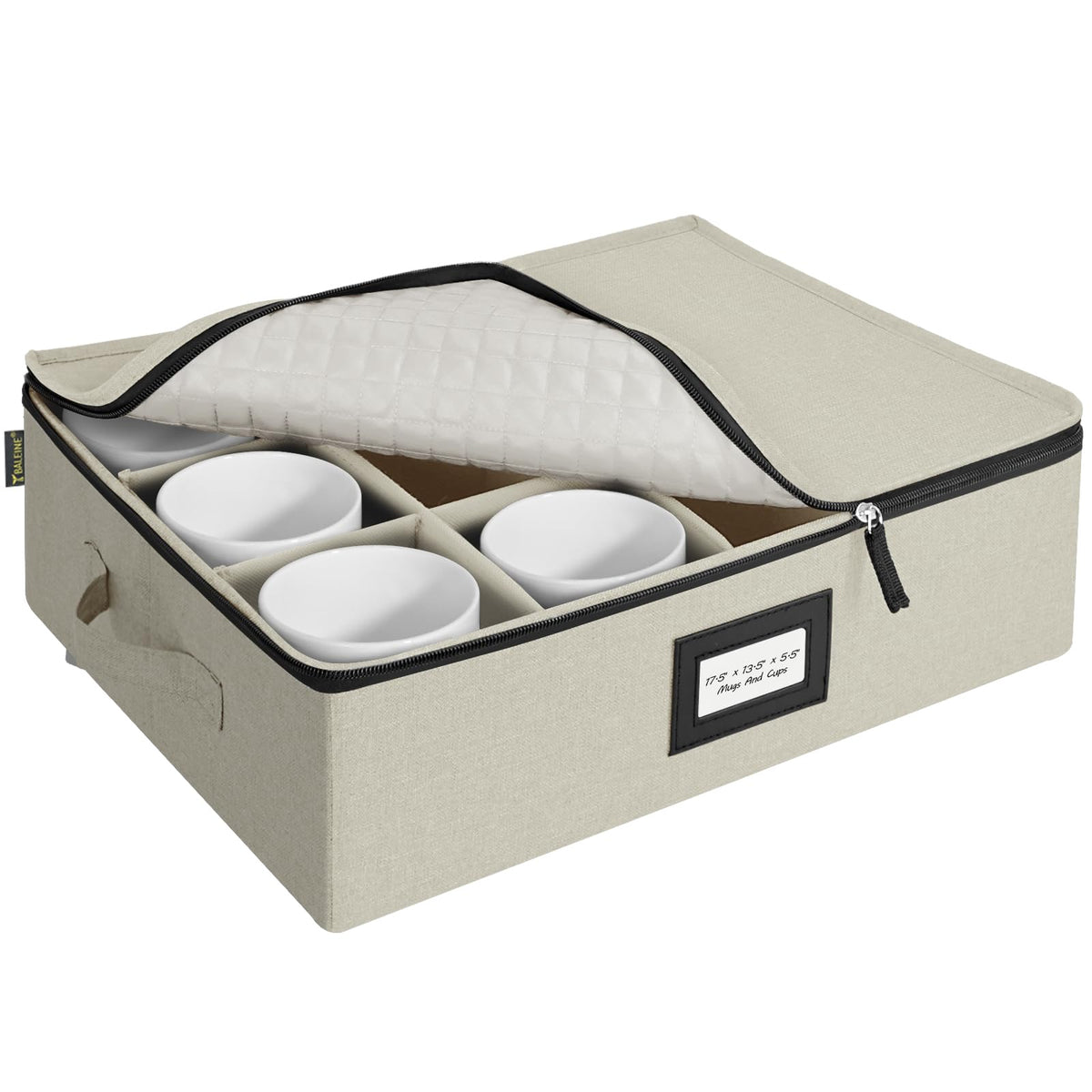 BALEINE China Storage Containers, Sturdy Quilted Wine Glass Storage, Plate Organizer with Carry Handles, Moving Boxes for Dishes, Cups, Mugs and Stemware (Plate Mug Combo, Soft Shell Cream)