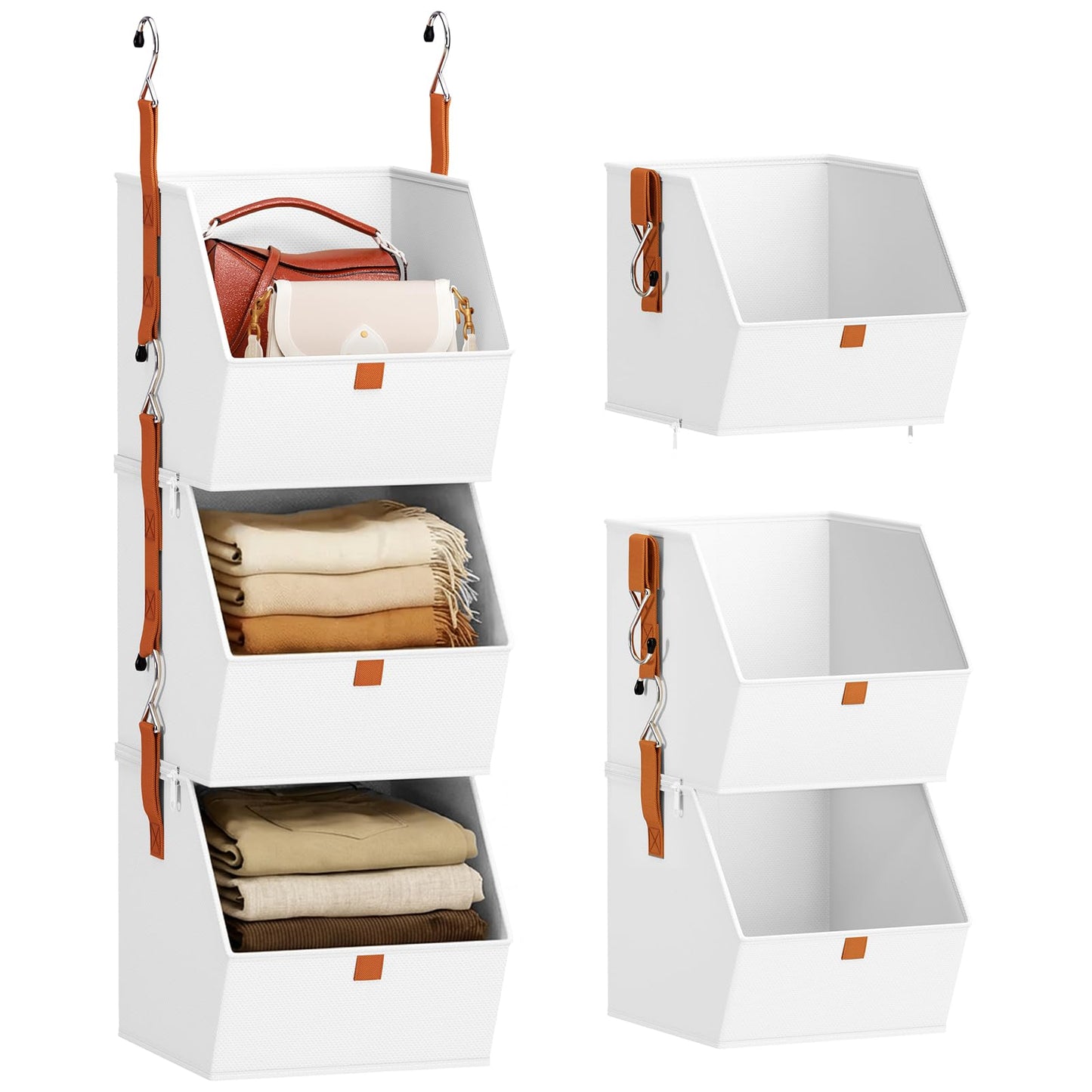 Homsorout Hanging Closet Organizer 4 Tier - Clothes Hanging Shelves, Space-Saving Closet System, Fabric Storage Bins Bedroom Organization, Collapsible Baskets for Home, Dorm, Rv, Beige