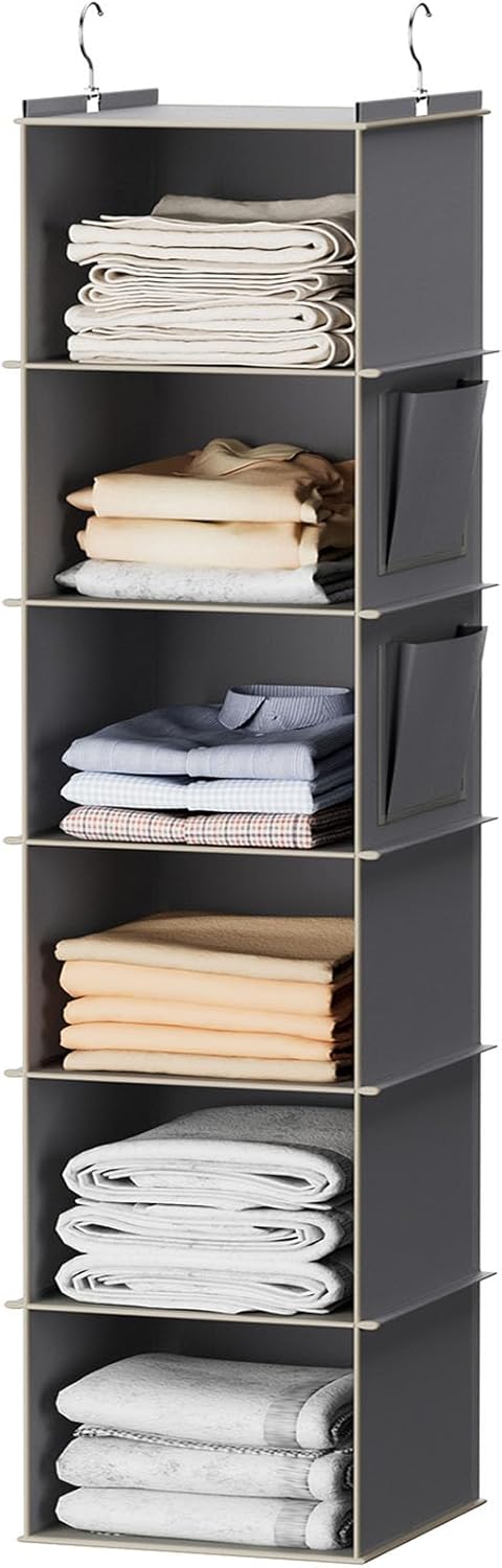YOUDENOVA Hanging Closet Organizer and Storage, 6-Shelf, Grey
