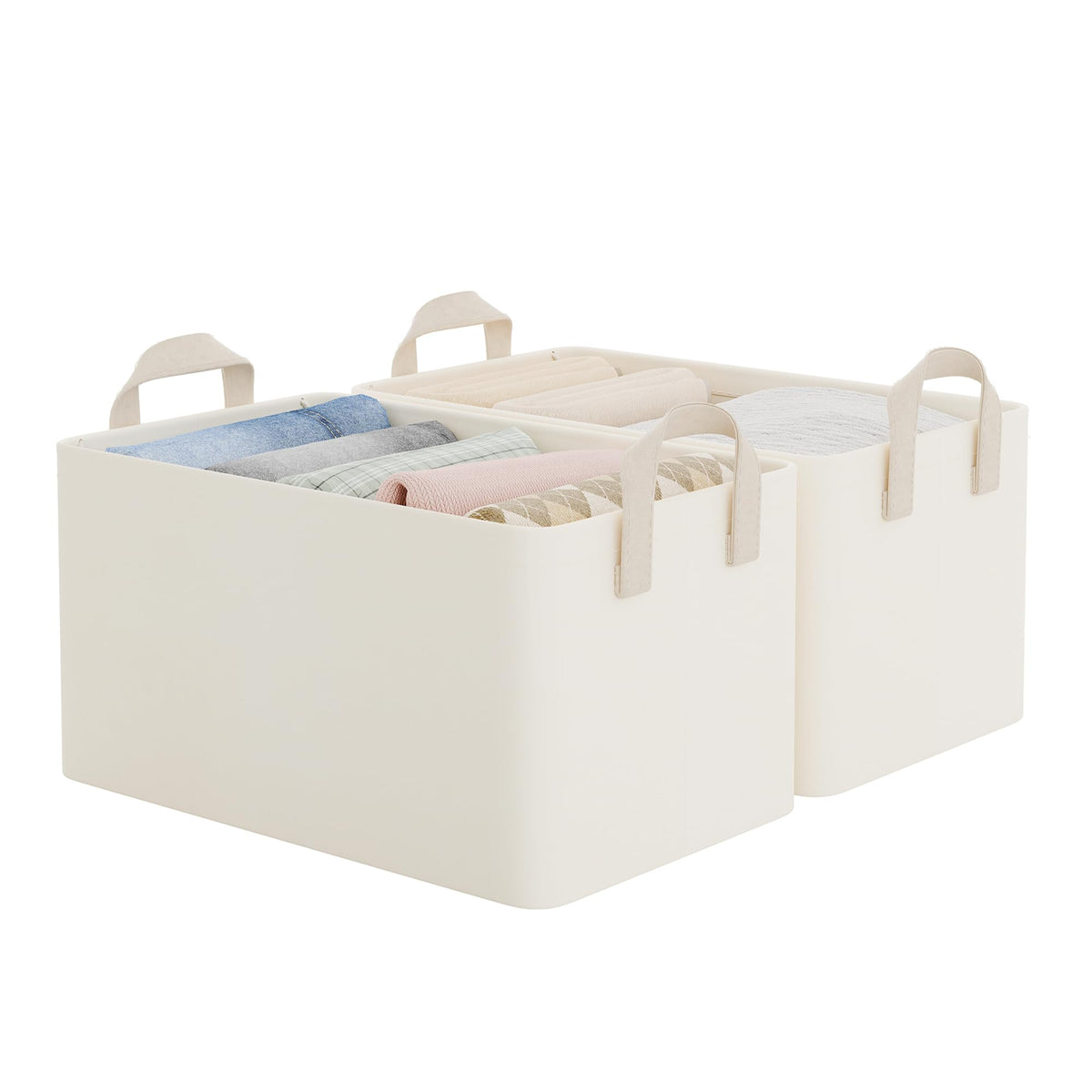 StorageWorks Fabric Storage Bins, Khaki and Beige Stripes, 2-Pack