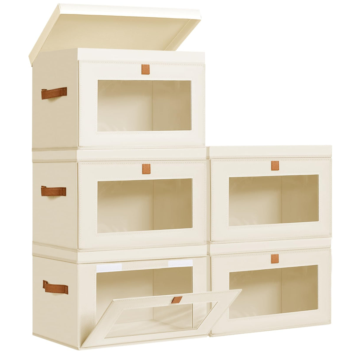 DIMJ Storage Bins with Lids - 4 Pack Large Fabric Closet Organizer with Window & Handles, Collapsible Decorative Storage Boxes for Shelves Under Bed, Books Clothes Blankets Sweaters Organization