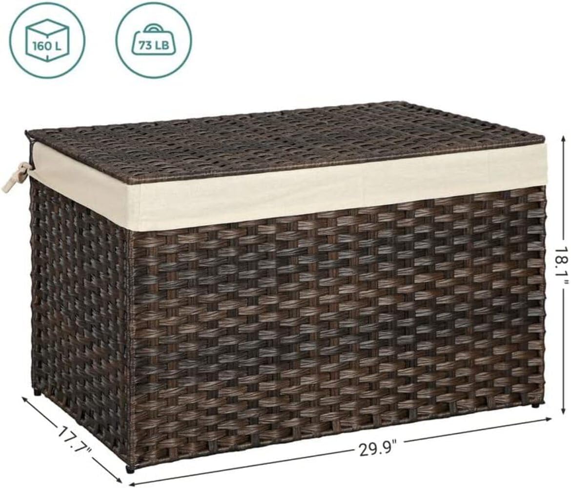 SONGMICS Woven Storage Basket with Lid, 42.3 Gallon (160L), Foldable