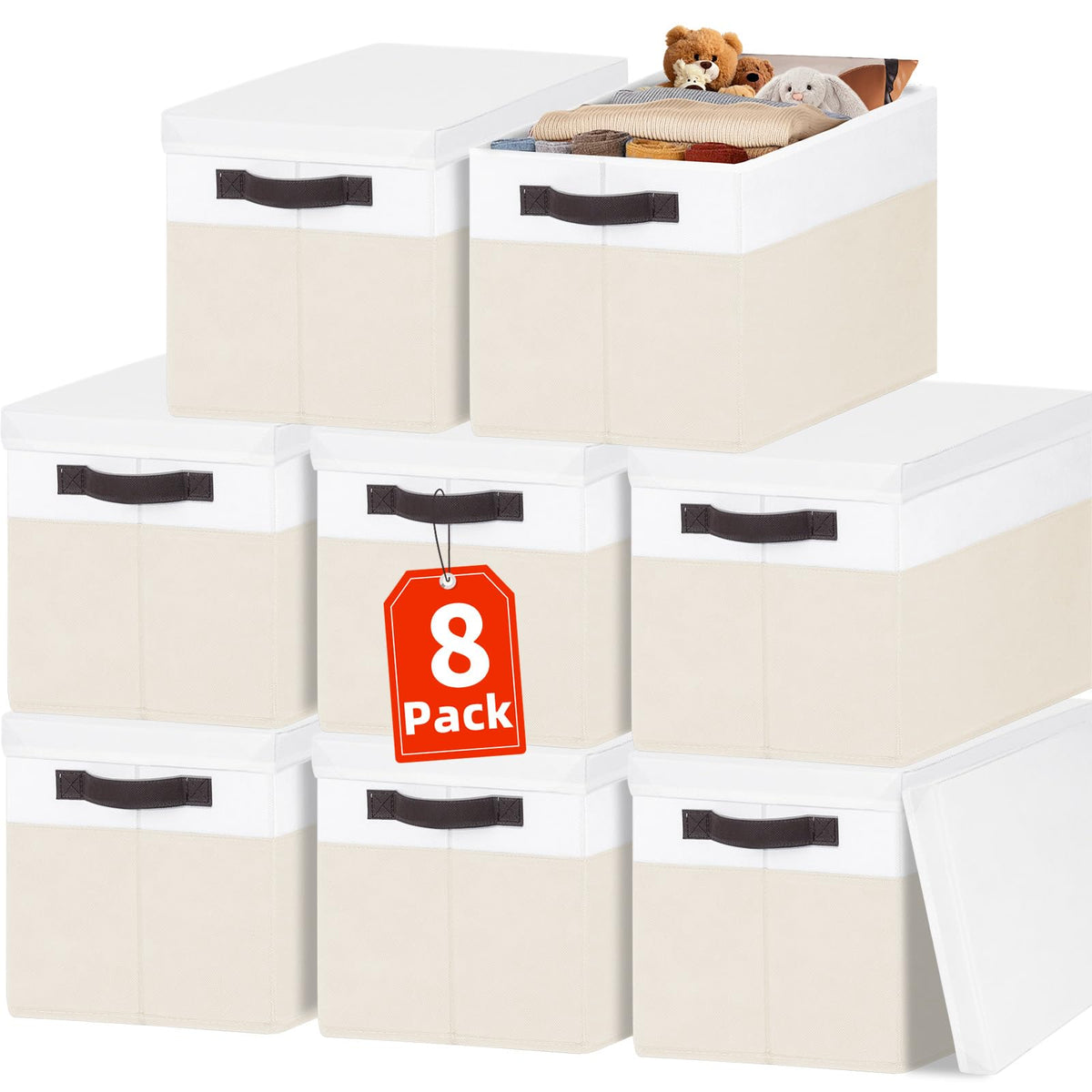 Large Closet Storage Baskets Bins with Lids 4 Pack, Storage Baskets for Organizing Shelves Nursery Bedroom, Home Dorm Closet Organizers Cubes for Clothes Toys Blanket Book - Stackable -14x10x9.5