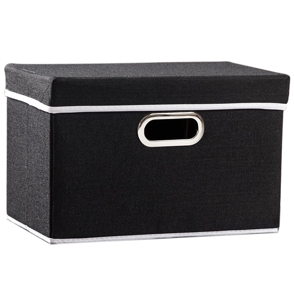 PRANDOM Large Collapsible Storage Bins with Lids [3-Pack] Jute Fabric Foldable Storage Boxes Organizer Containers Baskets Cube with Cover for Home Bedroom Closet Office Nursery (17.7x11.8x11.8)