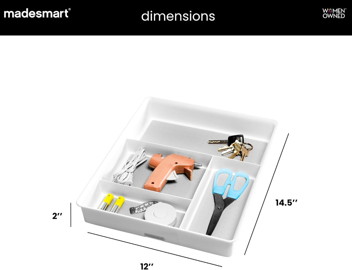 madesmart Classic 4 Compartment Drawer Organizer, White